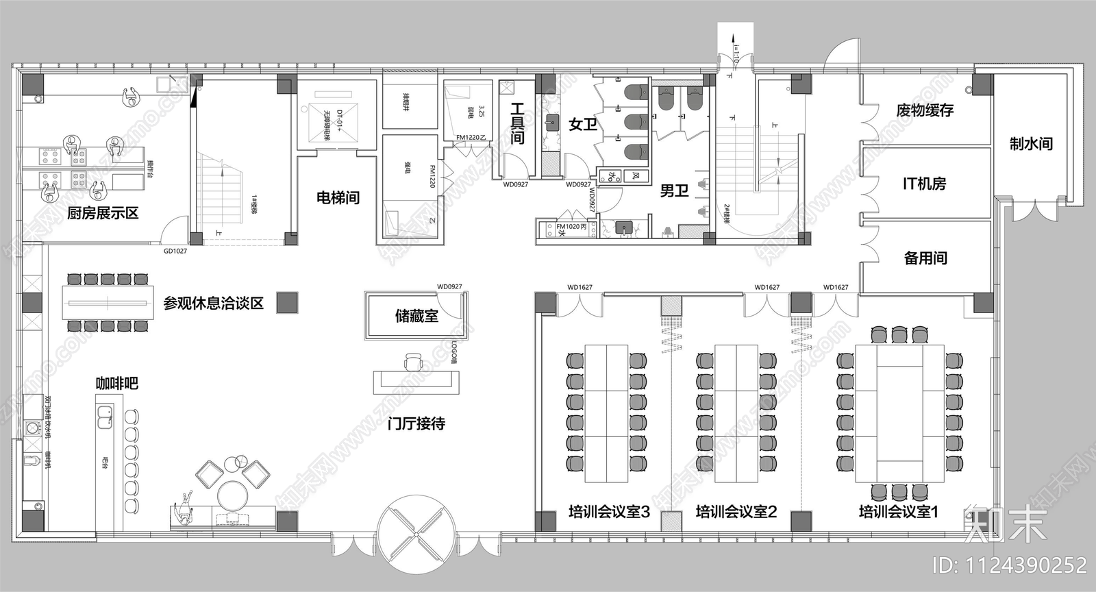 现代风格办公室cad施工图下载【ID:1124390252】