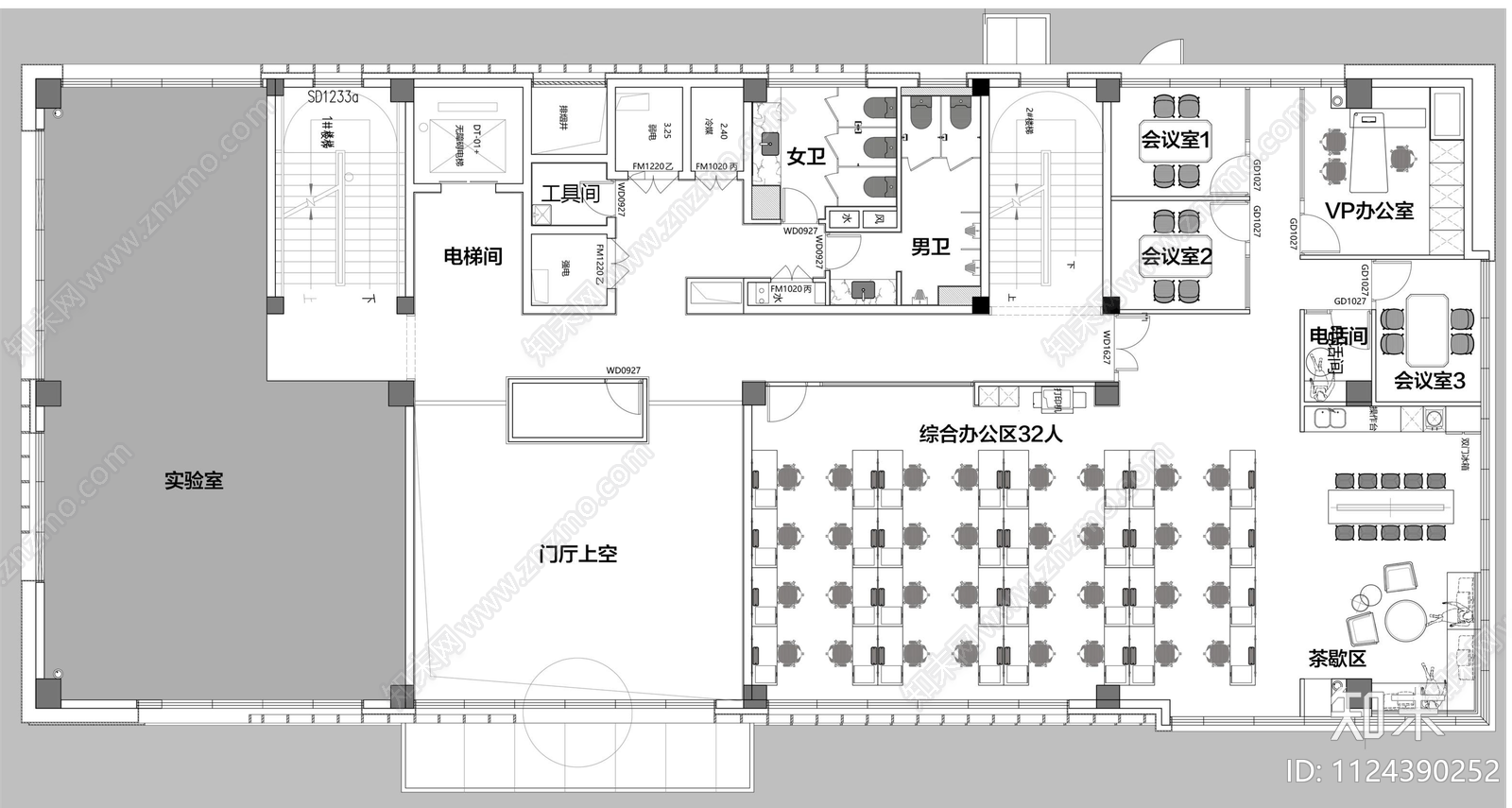 现代风格办公室cad施工图下载【ID:1124390252】