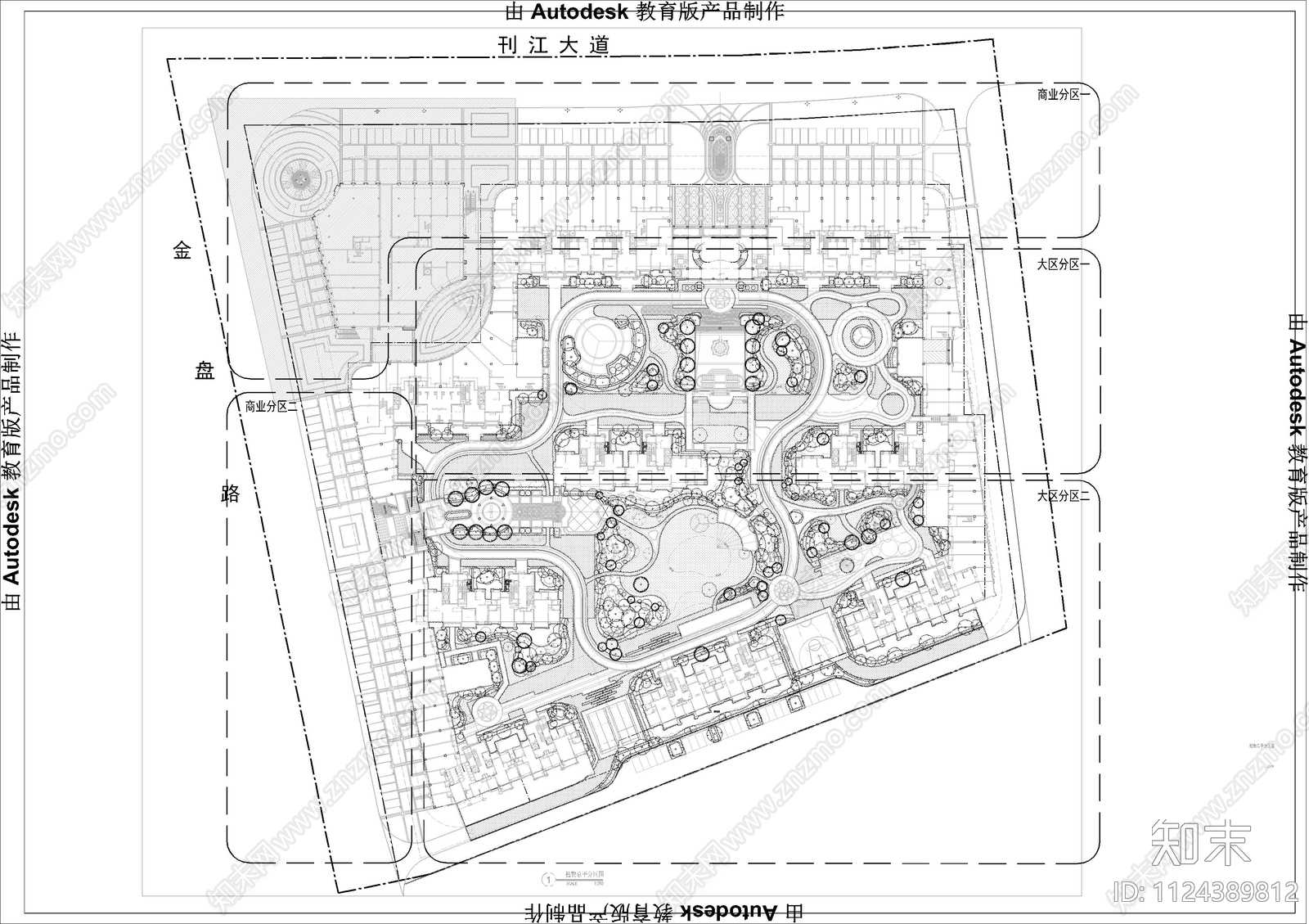 欧式简约景观绿化cad施工图下载【ID:1124389812】