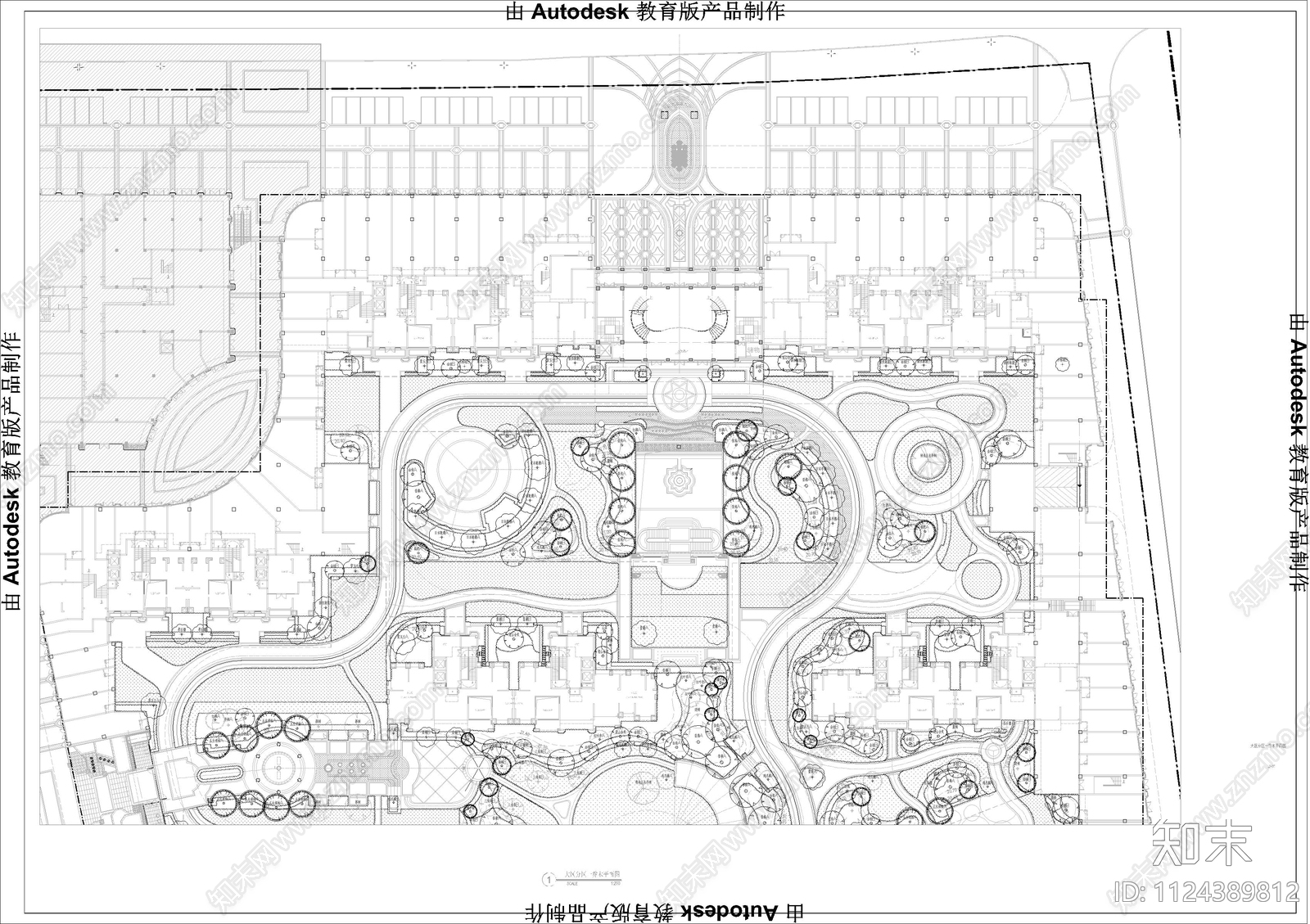 欧式简约景观绿化cad施工图下载【ID:1124389812】