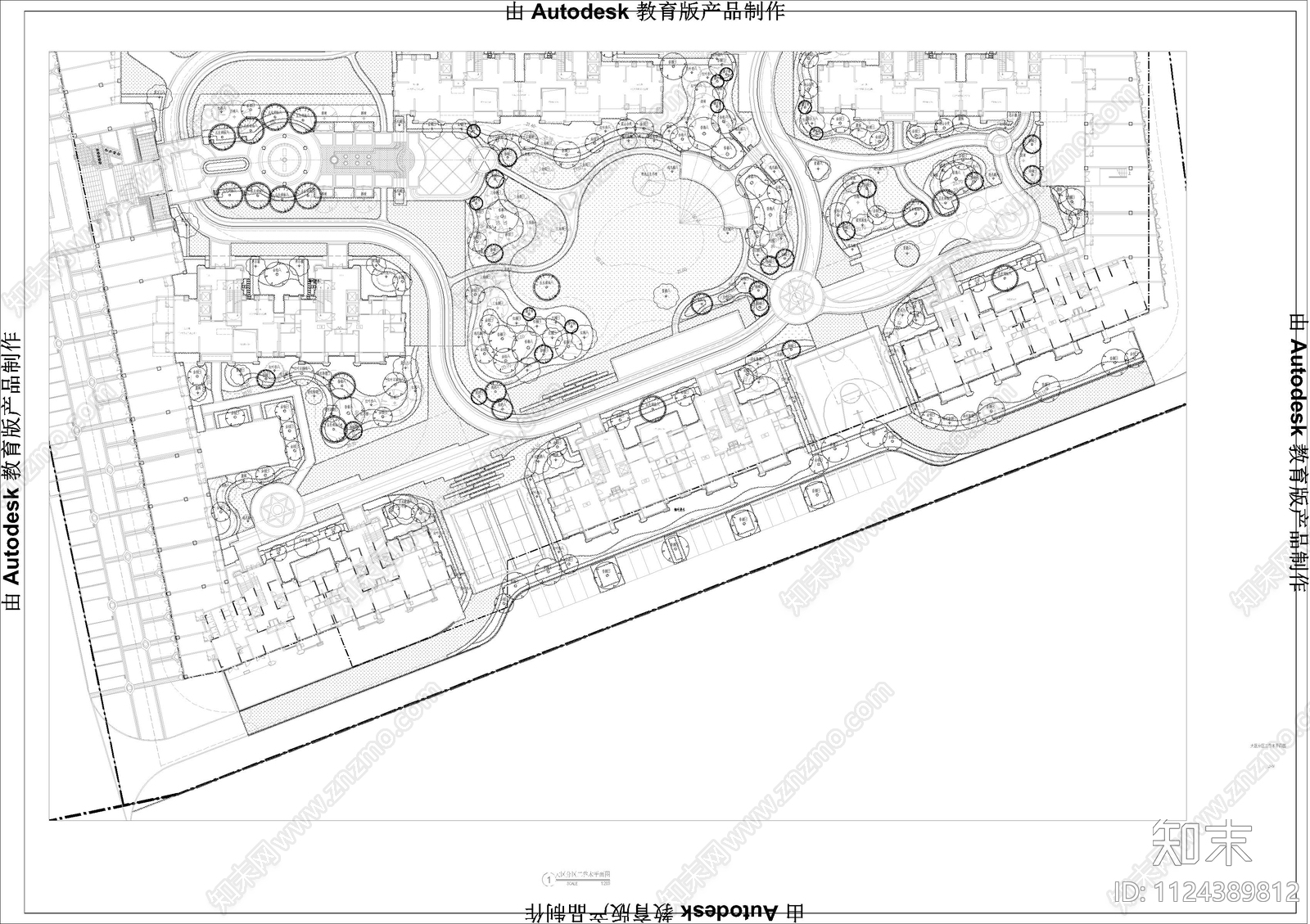 欧式简约景观绿化cad施工图下载【ID:1124389812】