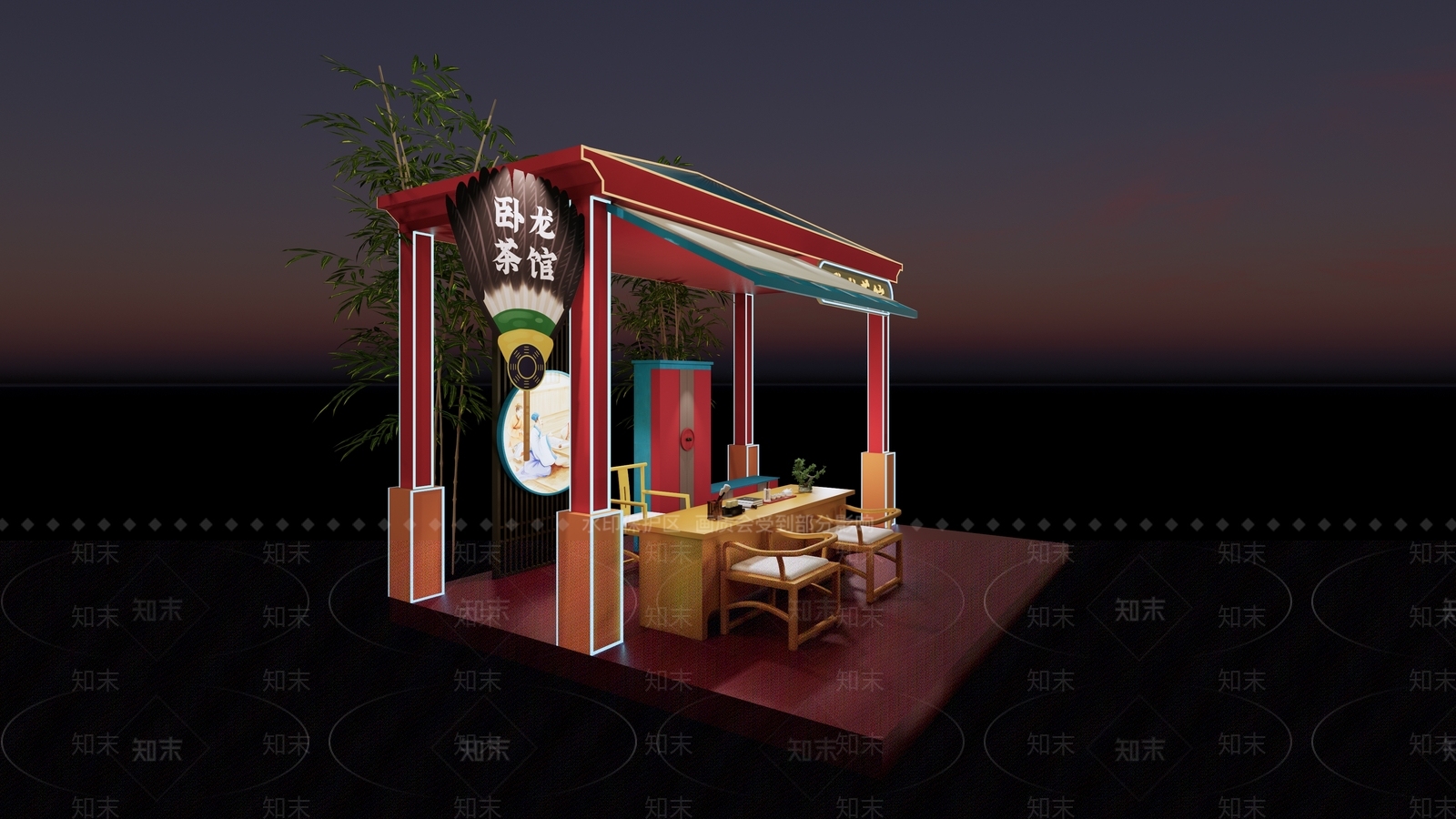 新中式国潮茶饮摊位SU模型下载【ID:1124496560】