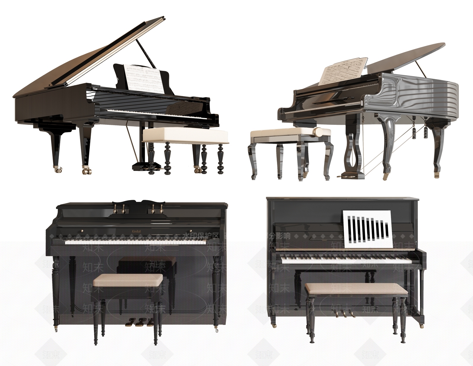 现代钢琴组合3D模型下载【ID:1124402948】