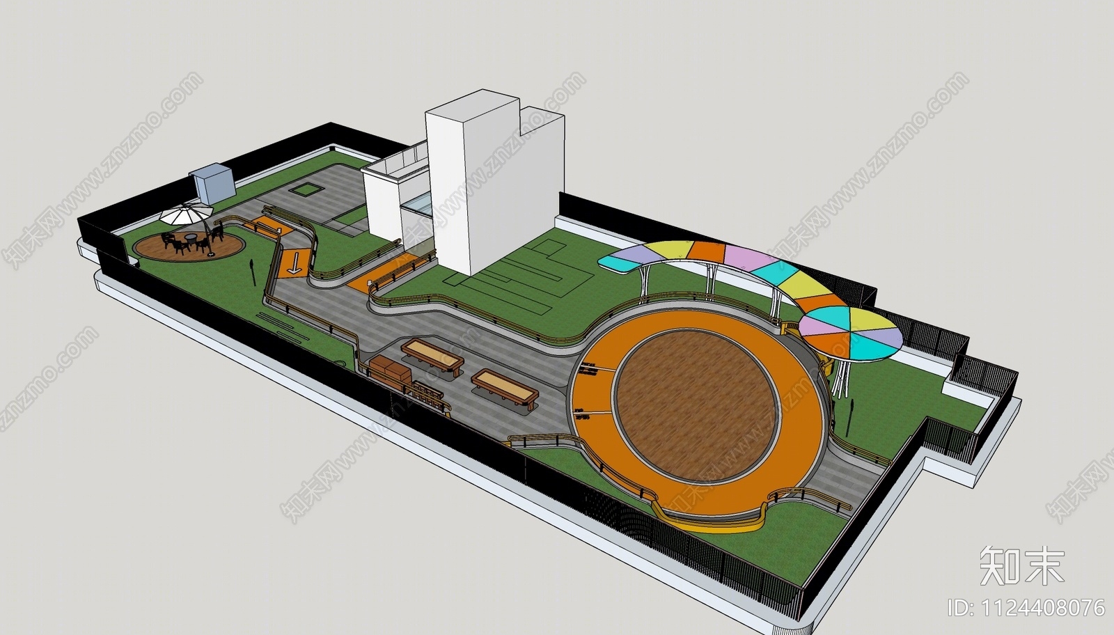 现代康养屋顶花园SU模型下载【ID:1124408076】