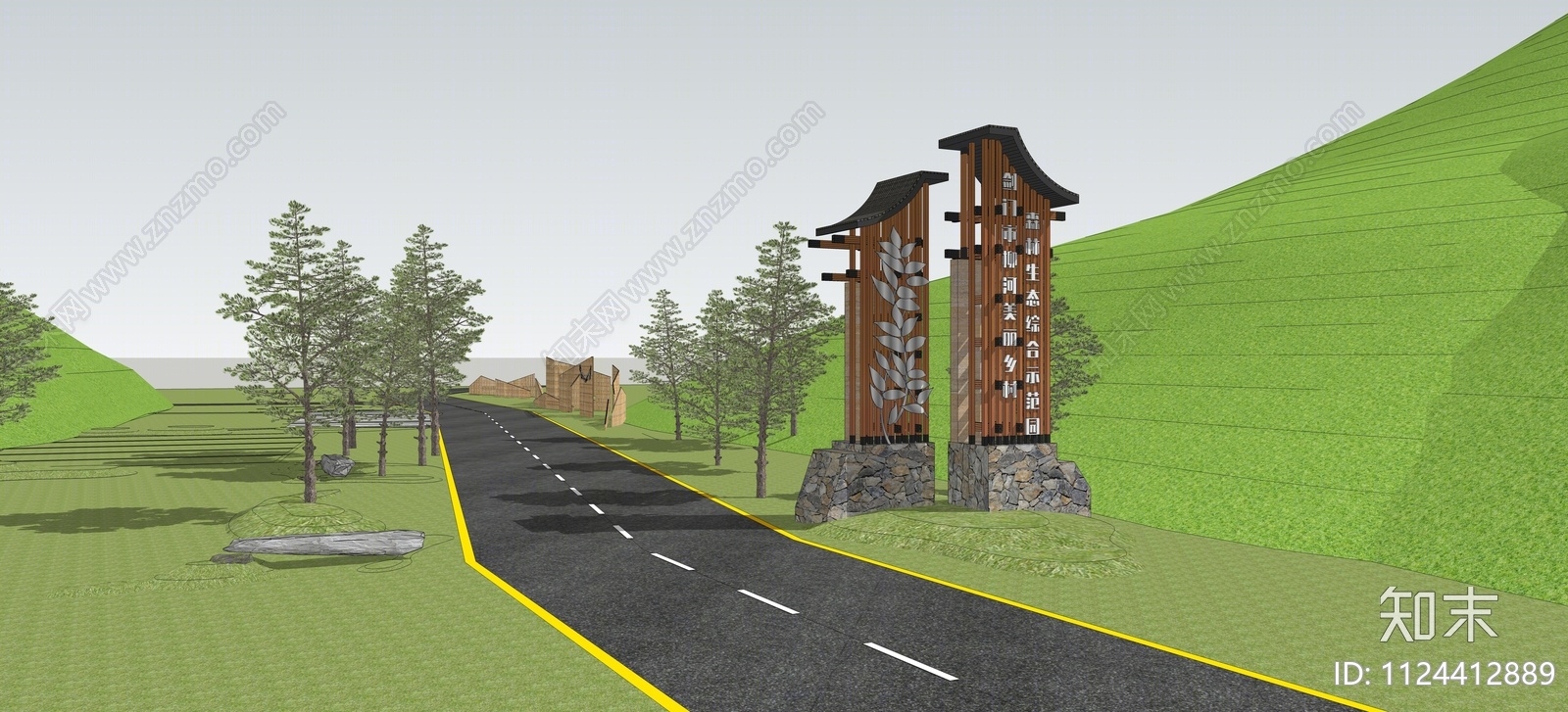 现代美丽乡村指示牌SU模型下载【ID:1124412889】