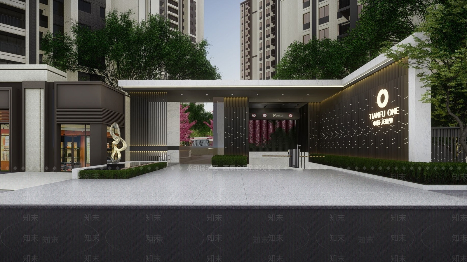 现代小区入口大门SU模型下载【ID:1124421015】