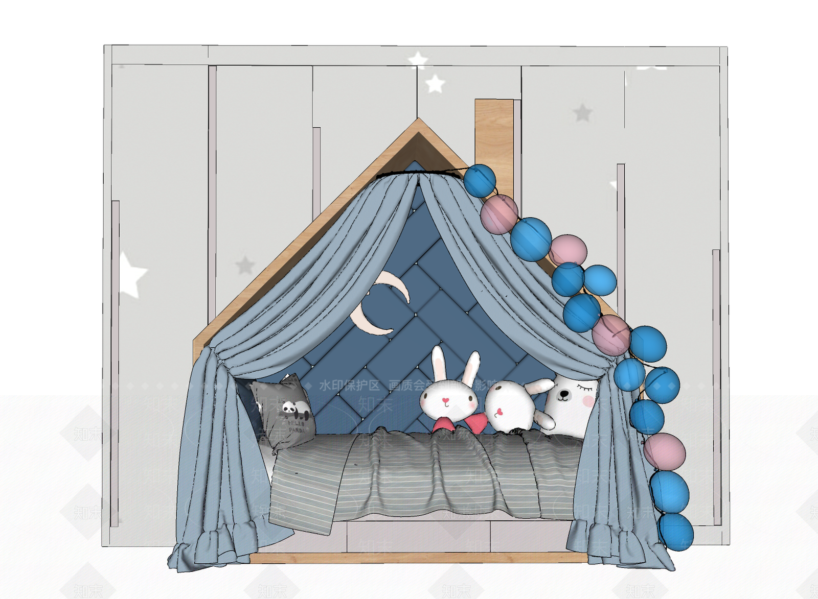 现代儿童床SU模型下载【ID:1124425416】