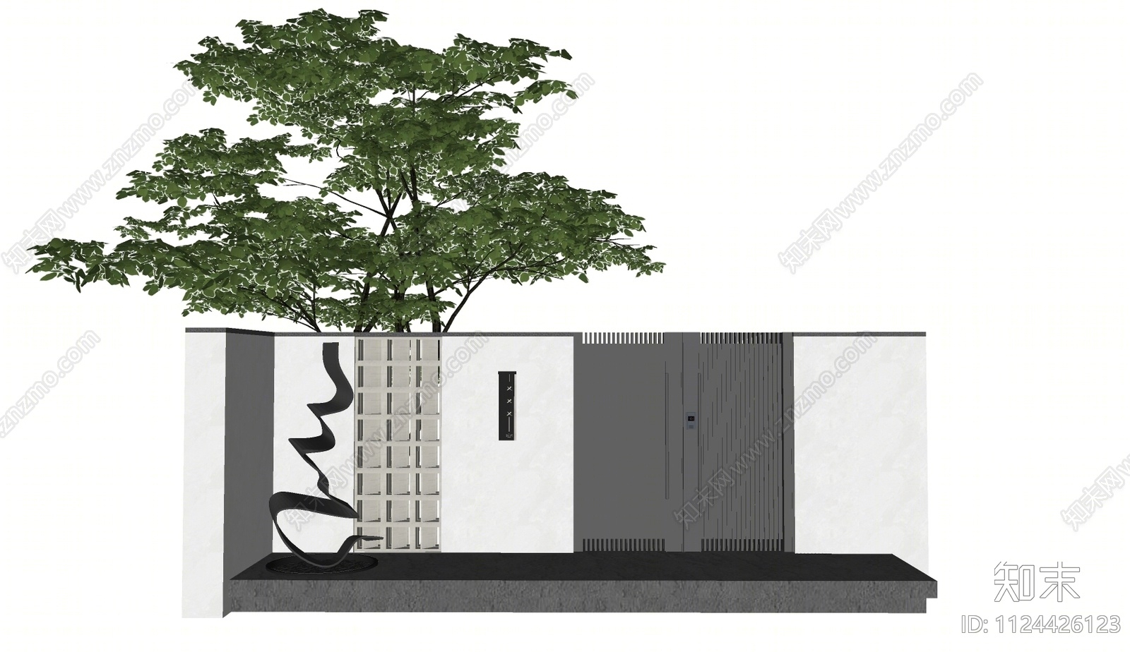 现代庭院大门SU模型下载【ID:1124426123】