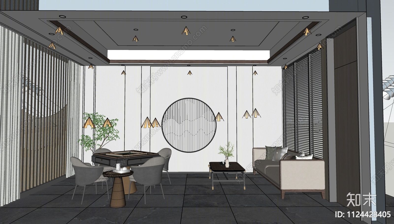 新中式棋牌室SU模型下载【ID:1124428405】