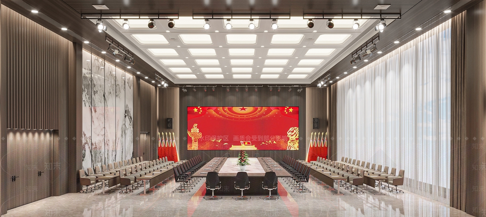 现代党建会议室3D模型下载【ID:1124429261】
