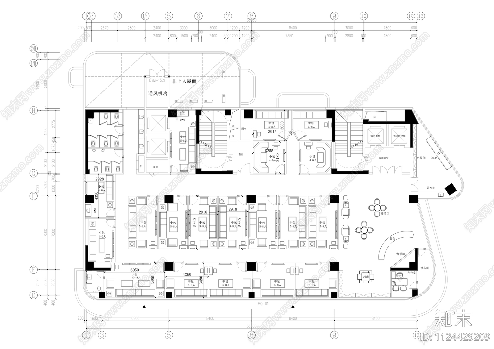 KTV平面方案施工图下载【ID:1124429209】