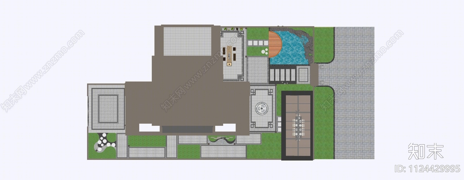 新中式庭院花园SU模型下载【ID:1124429995】