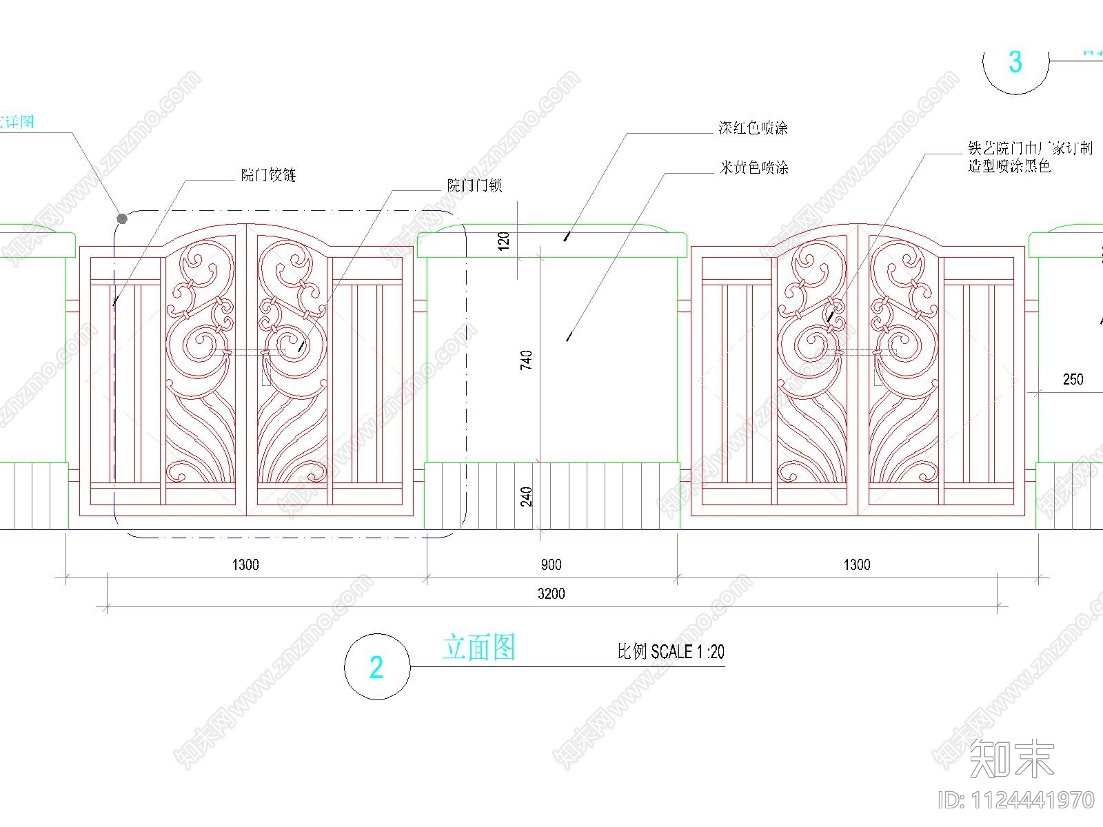 小区围墙cad施工图下载【ID:1124441970】