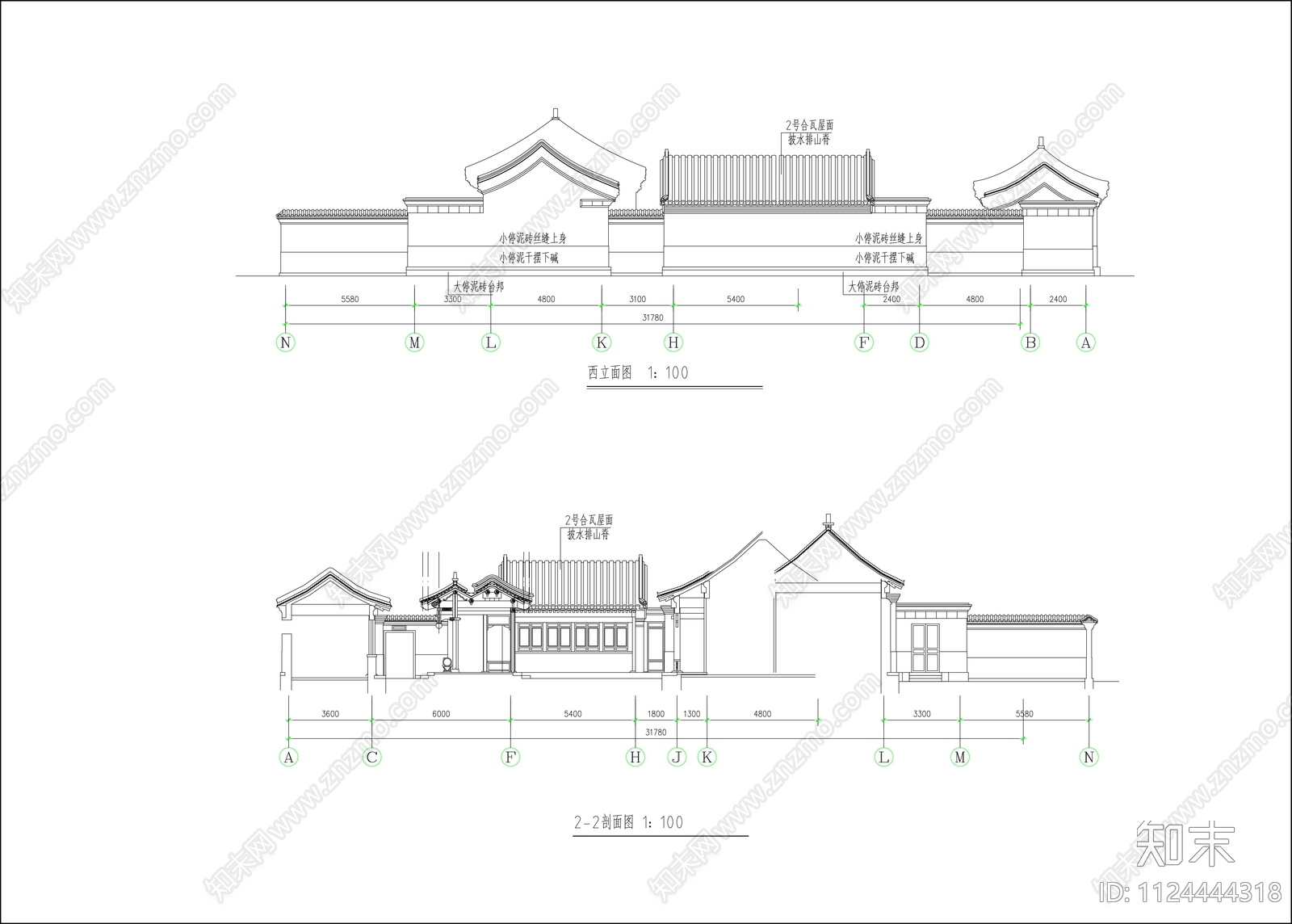 中式四合院建筑施工图cad施工图下载【ID:1124444318】