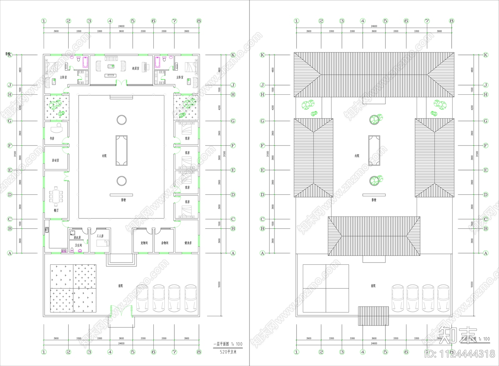 中式四合院建筑施工图cad施工图下载【ID:1124444318】