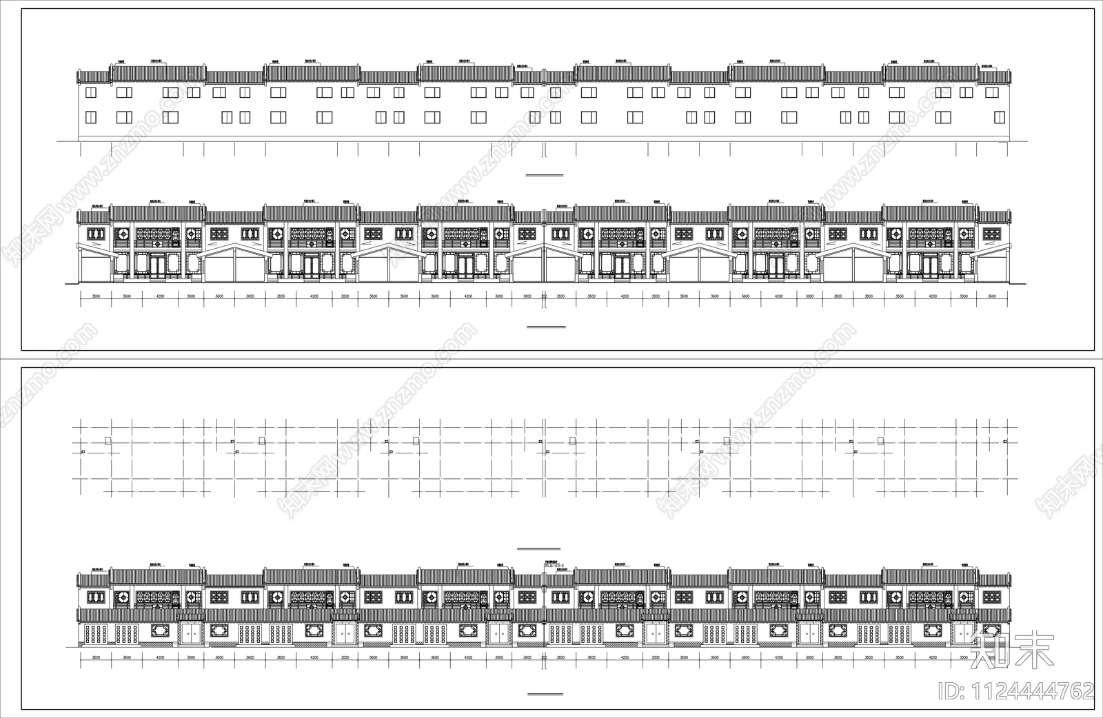 中式现代四合院建筑施工图cad施工图下载【ID:1124444762】