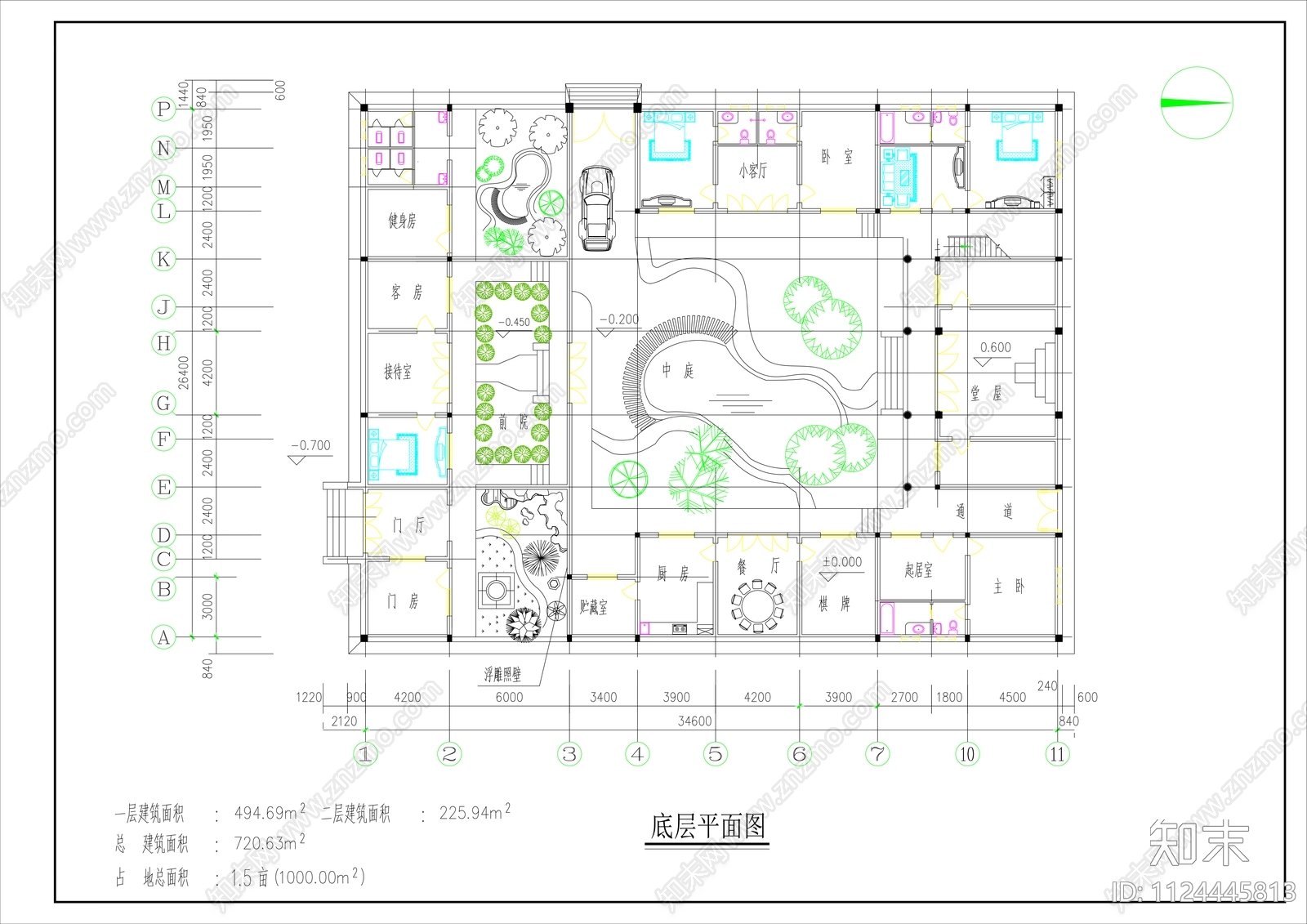 中式自建房建施平面图cad施工图下载【ID:1124445813】