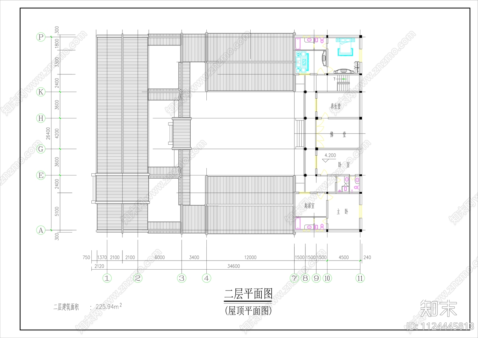 中式自建房建施平面图cad施工图下载【ID:1124445813】