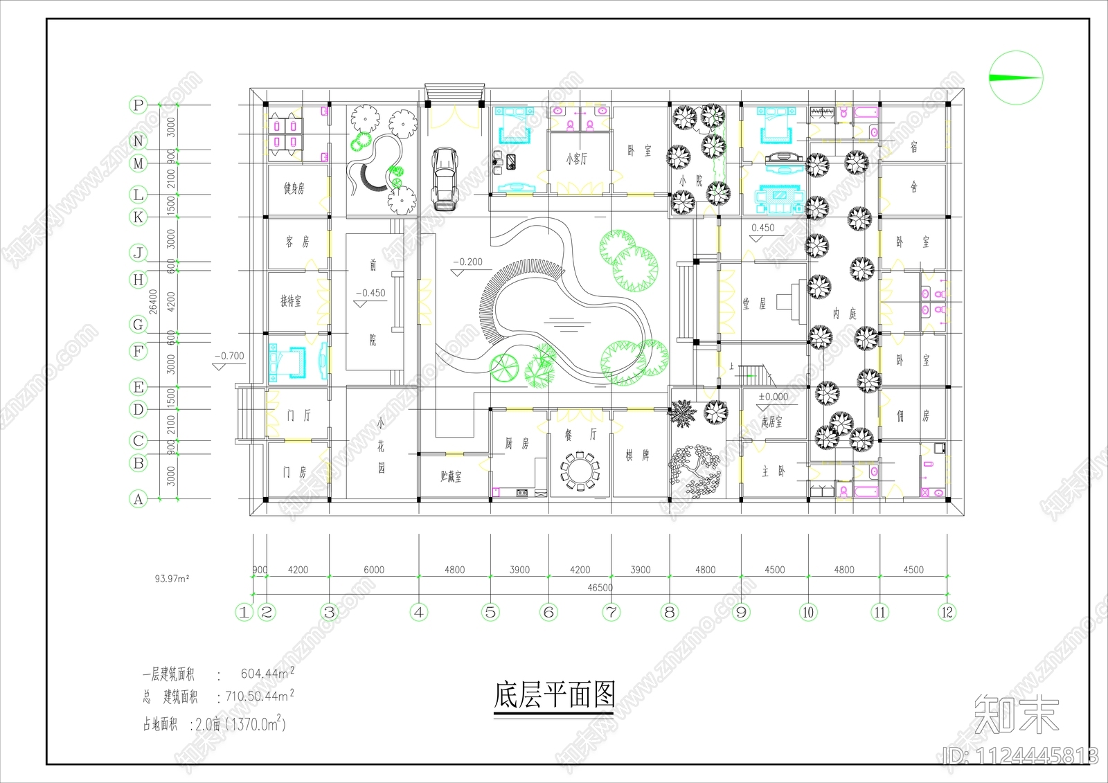 中式自建房建施平面图cad施工图下载【ID:1124445813】