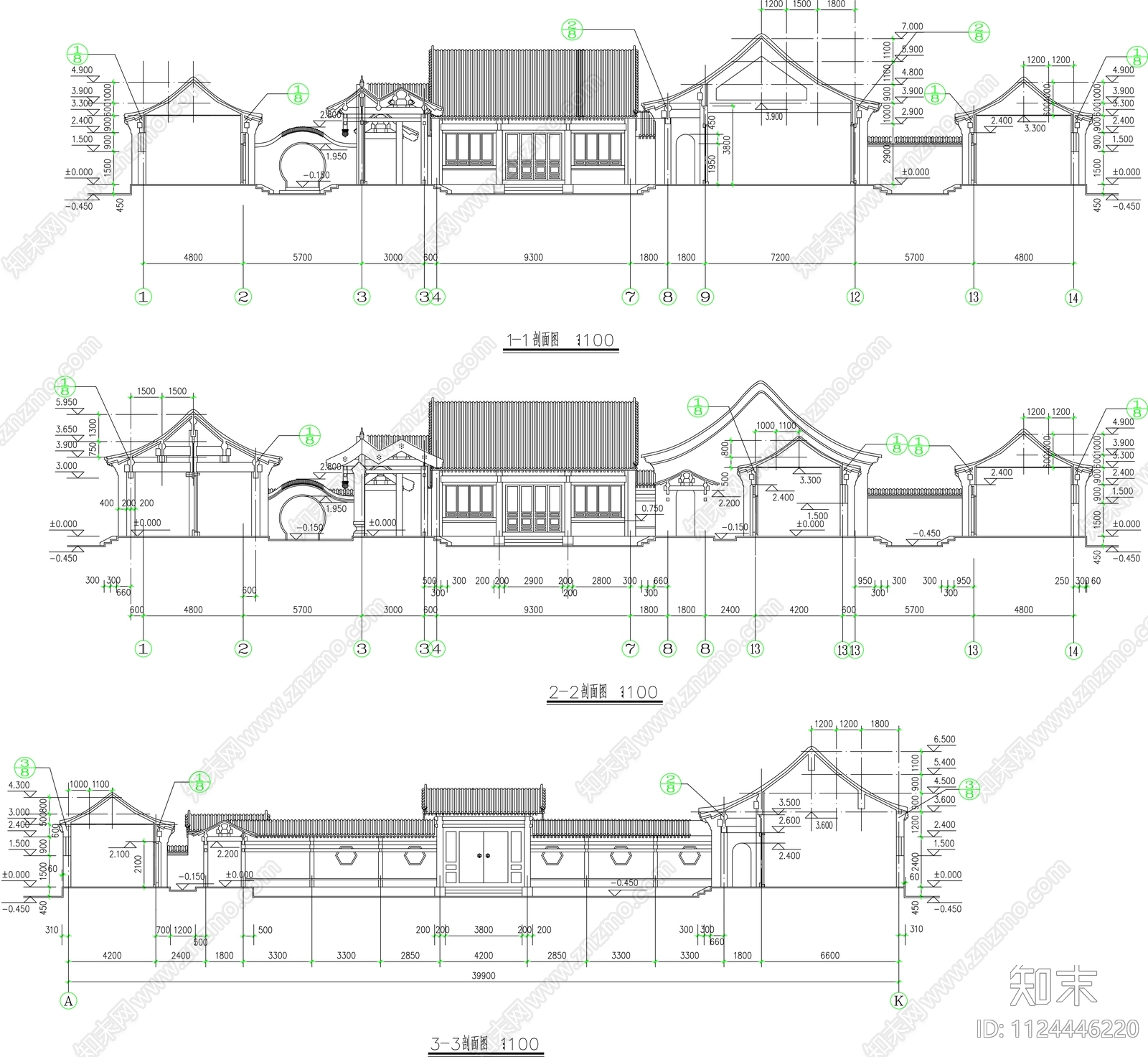 中式四合院建筑施工图cad施工图下载【ID:1124446220】