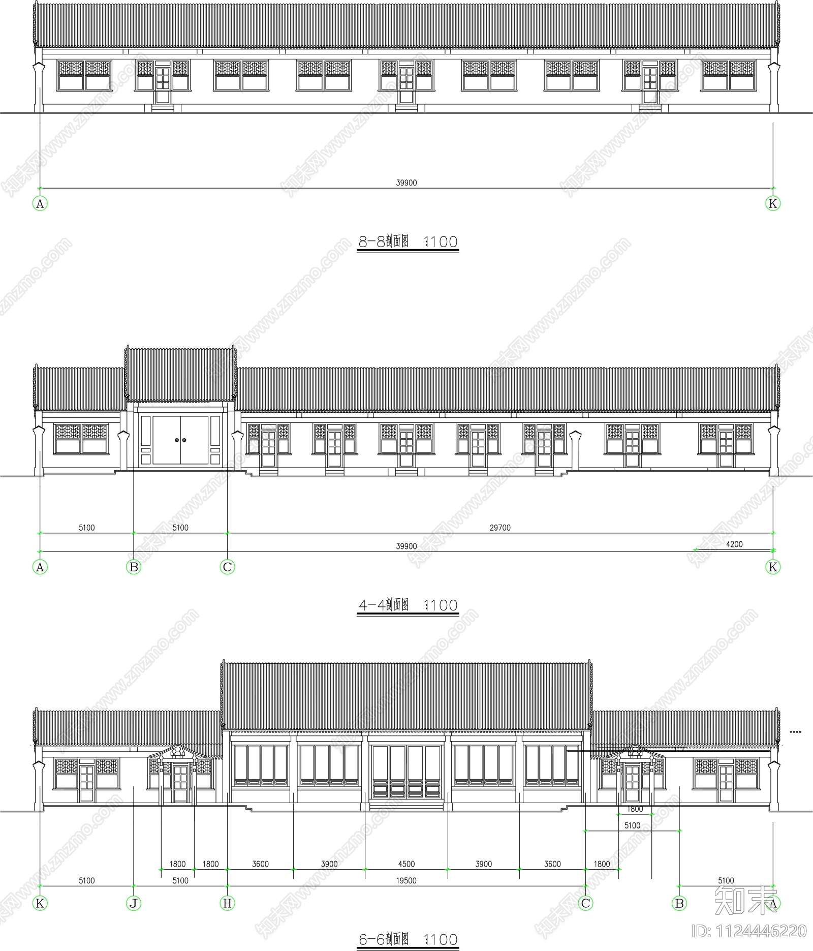 中式四合院建筑施工图cad施工图下载【ID:1124446220】