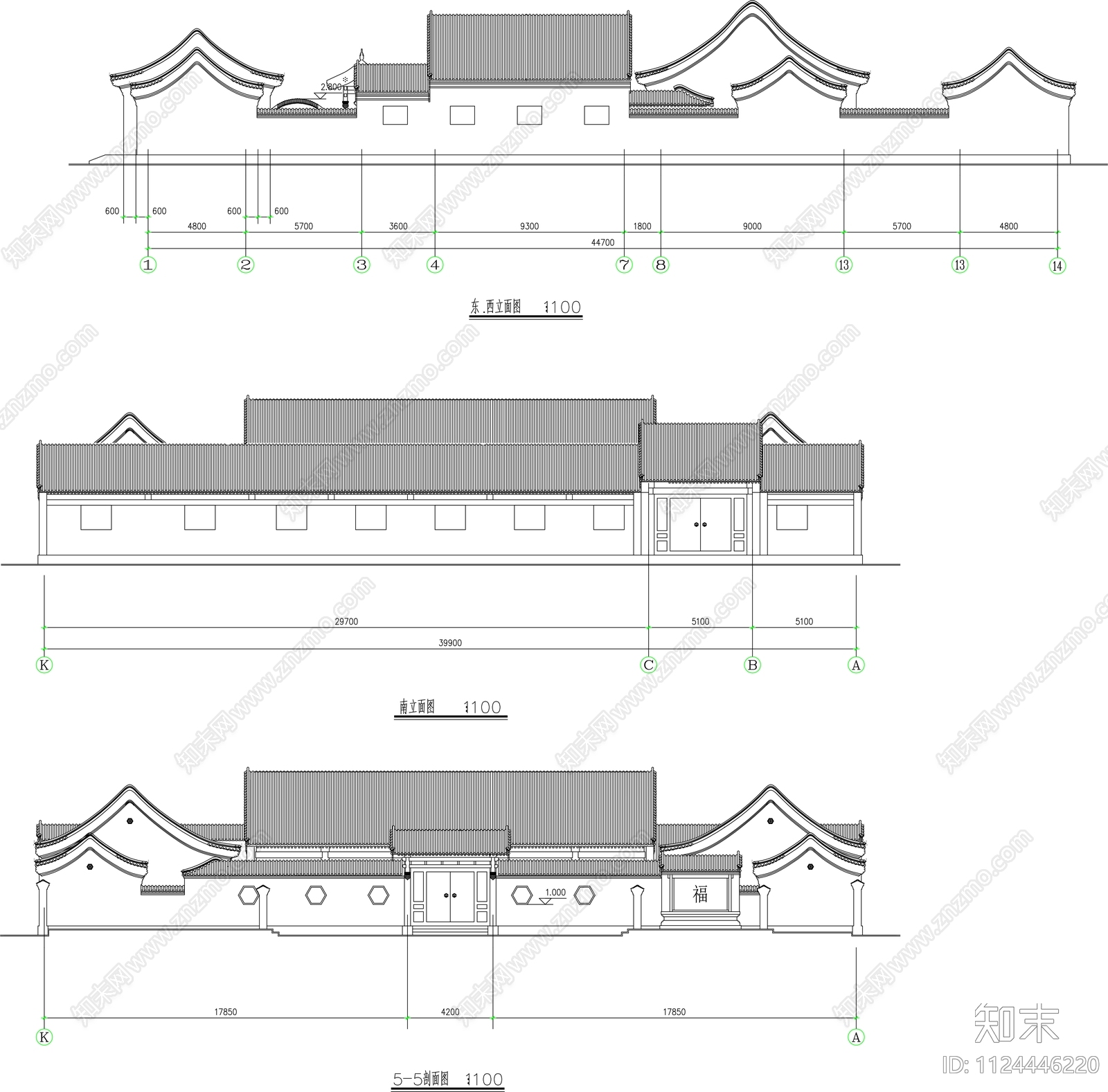 中式四合院建筑施工图cad施工图下载【ID:1124446220】