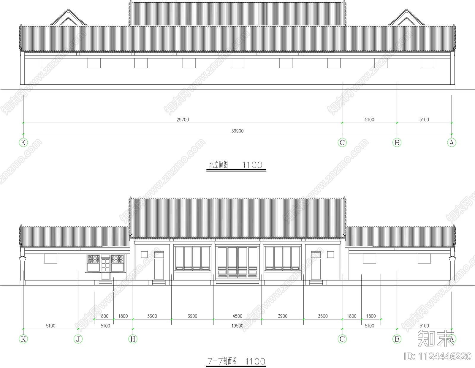 中式四合院建筑施工图cad施工图下载【ID:1124446220】