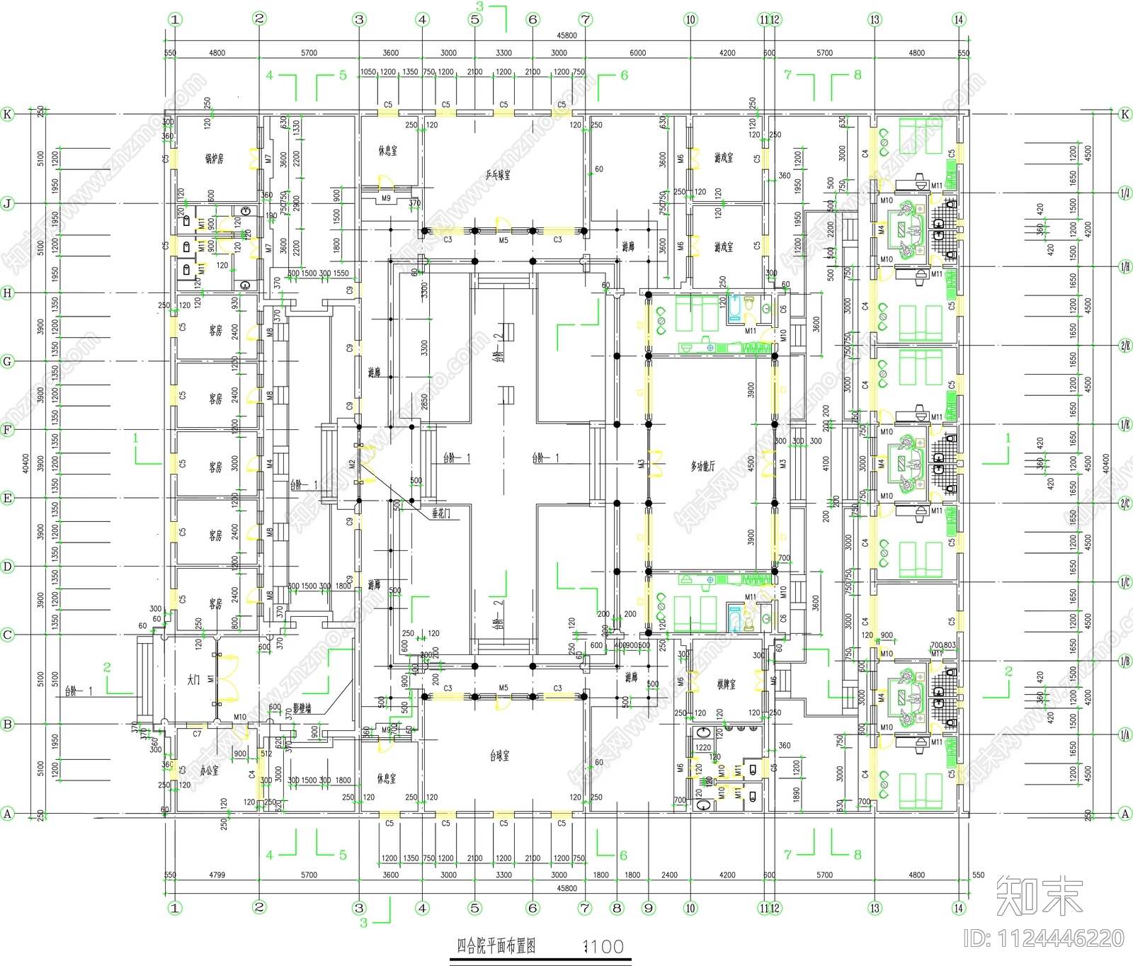 中式四合院建筑施工图cad施工图下载【ID:1124446220】