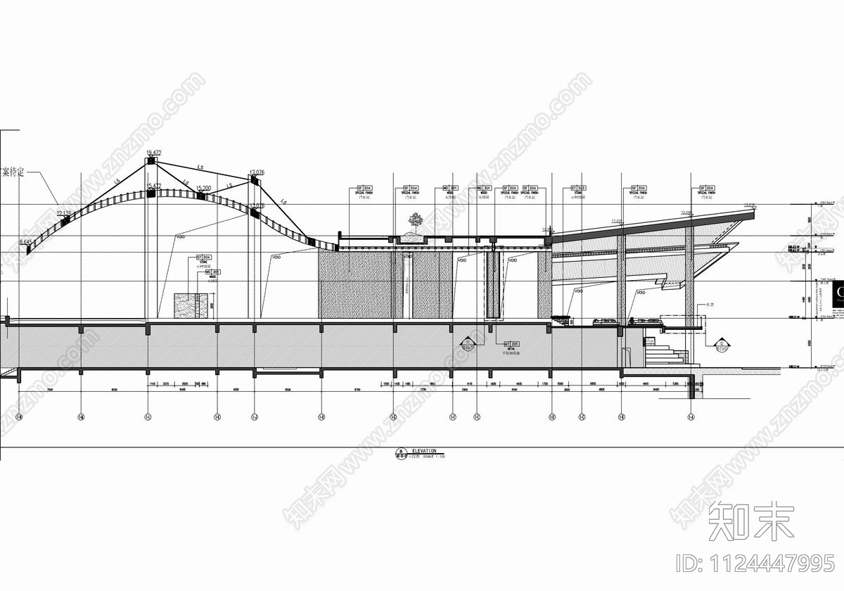 三亚度假酒店一层大堂电梯间CAD施工图施工图下载【ID:1124447995】
