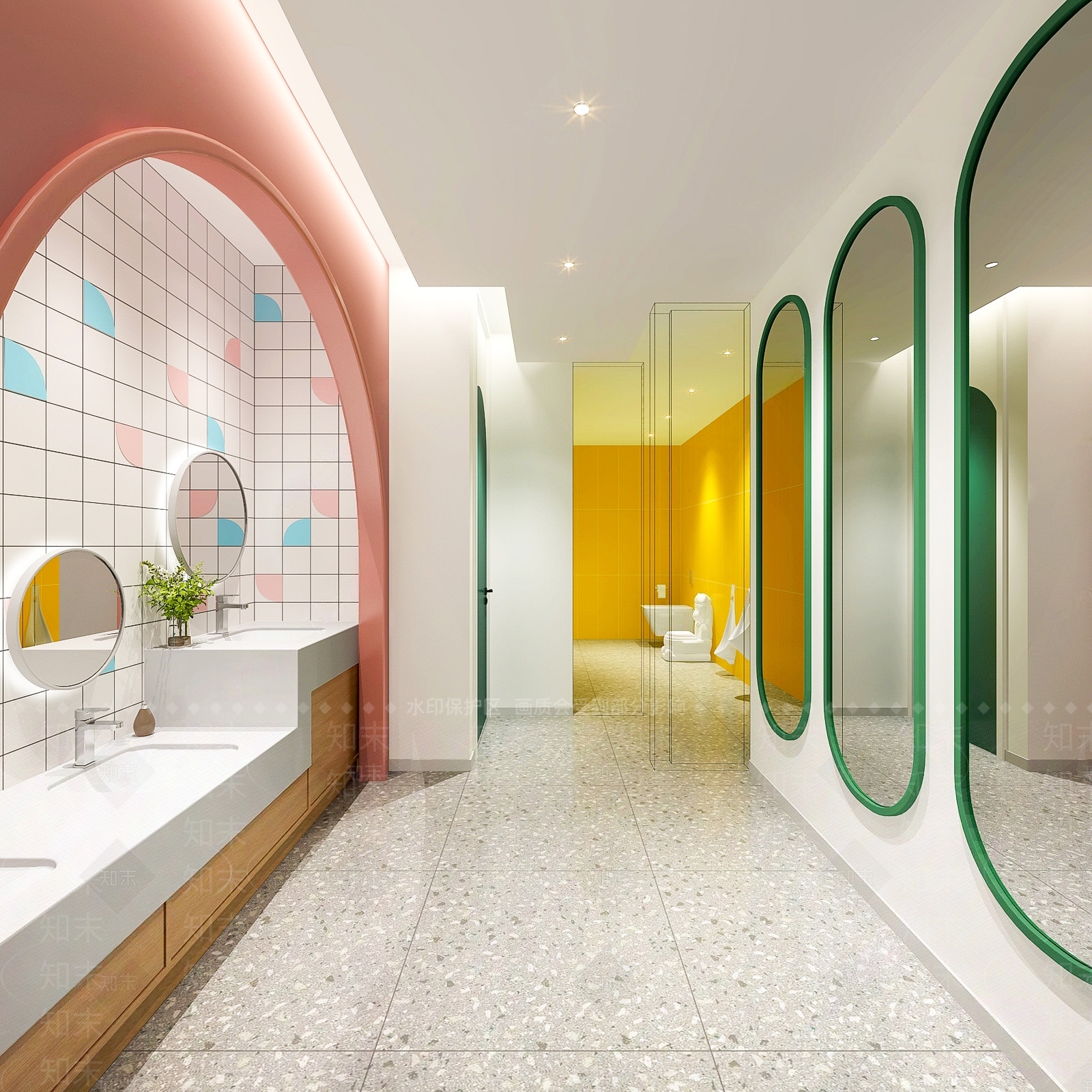 现代公共儿童卫生间SU模型下载【ID:1124447977】