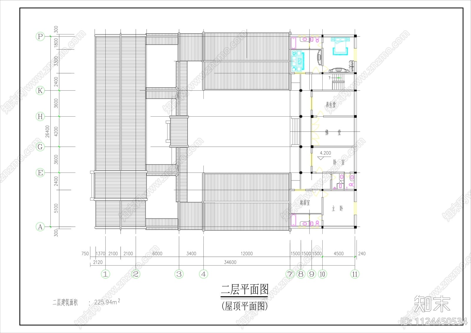 中式四合院建施平面图cad施工图下载【ID:1124450534】