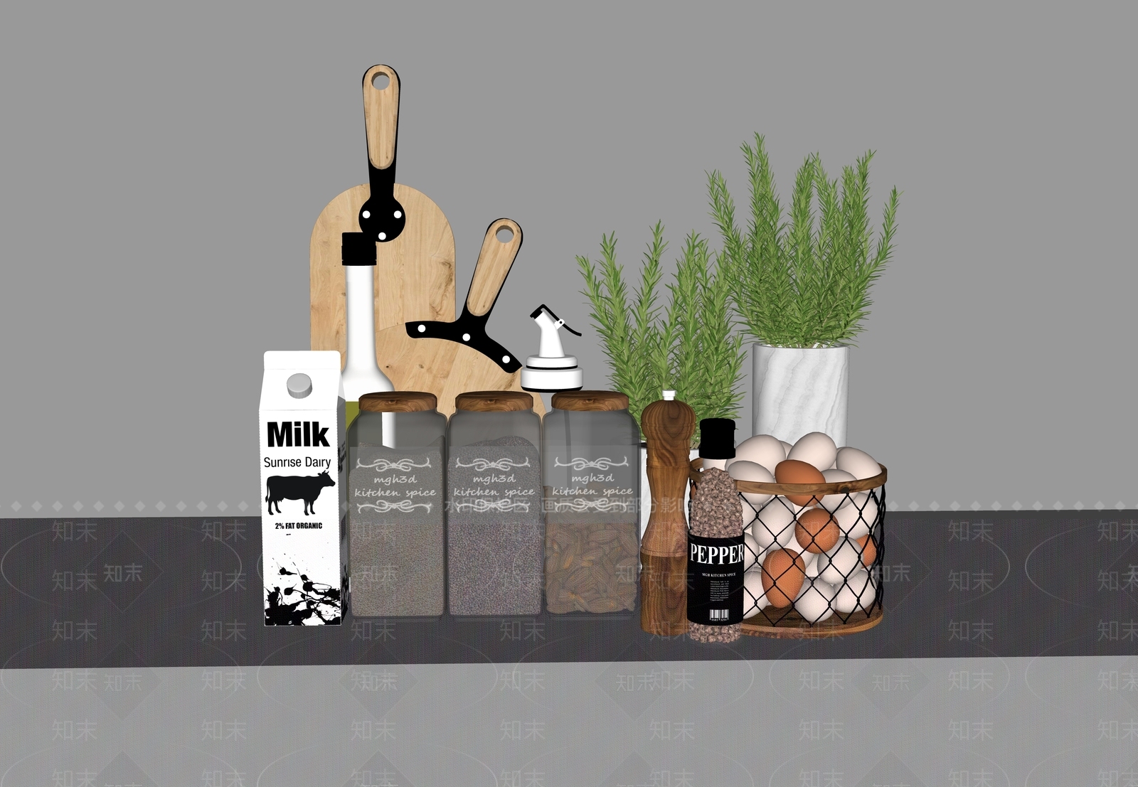厨房用品组合SU模型下载【ID:1124450422】