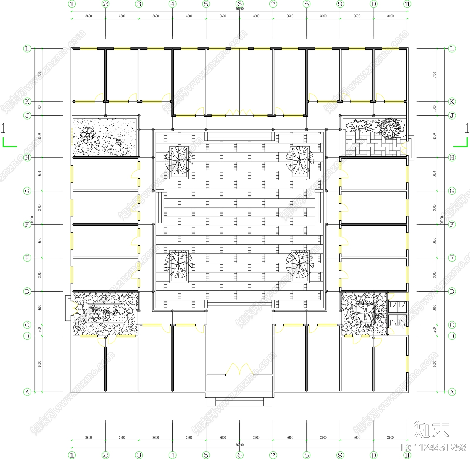 中式四合院景观平面图cad施工图下载【ID:1124451258】