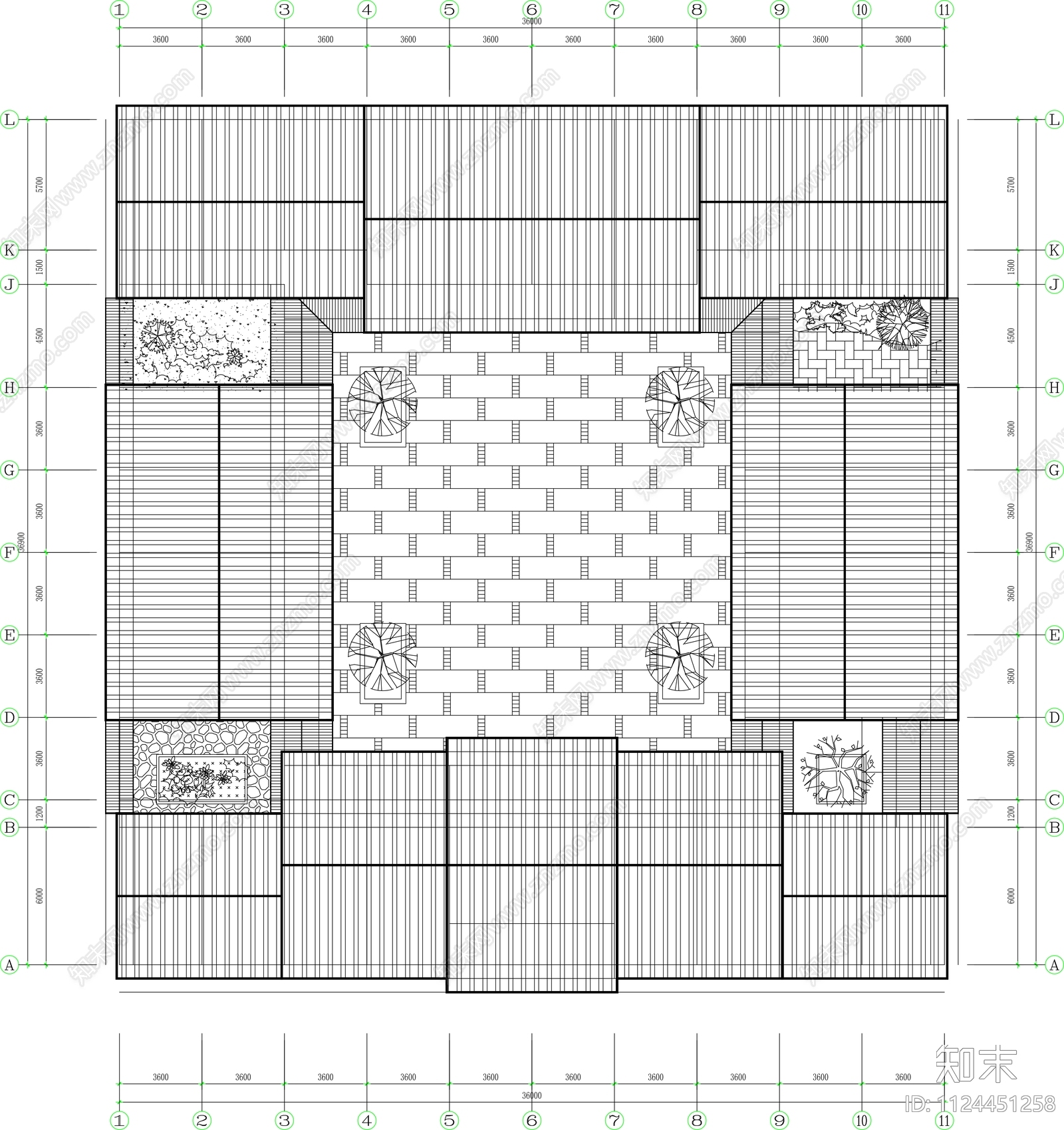 中式四合院景观平面图cad施工图下载【ID:1124451258】