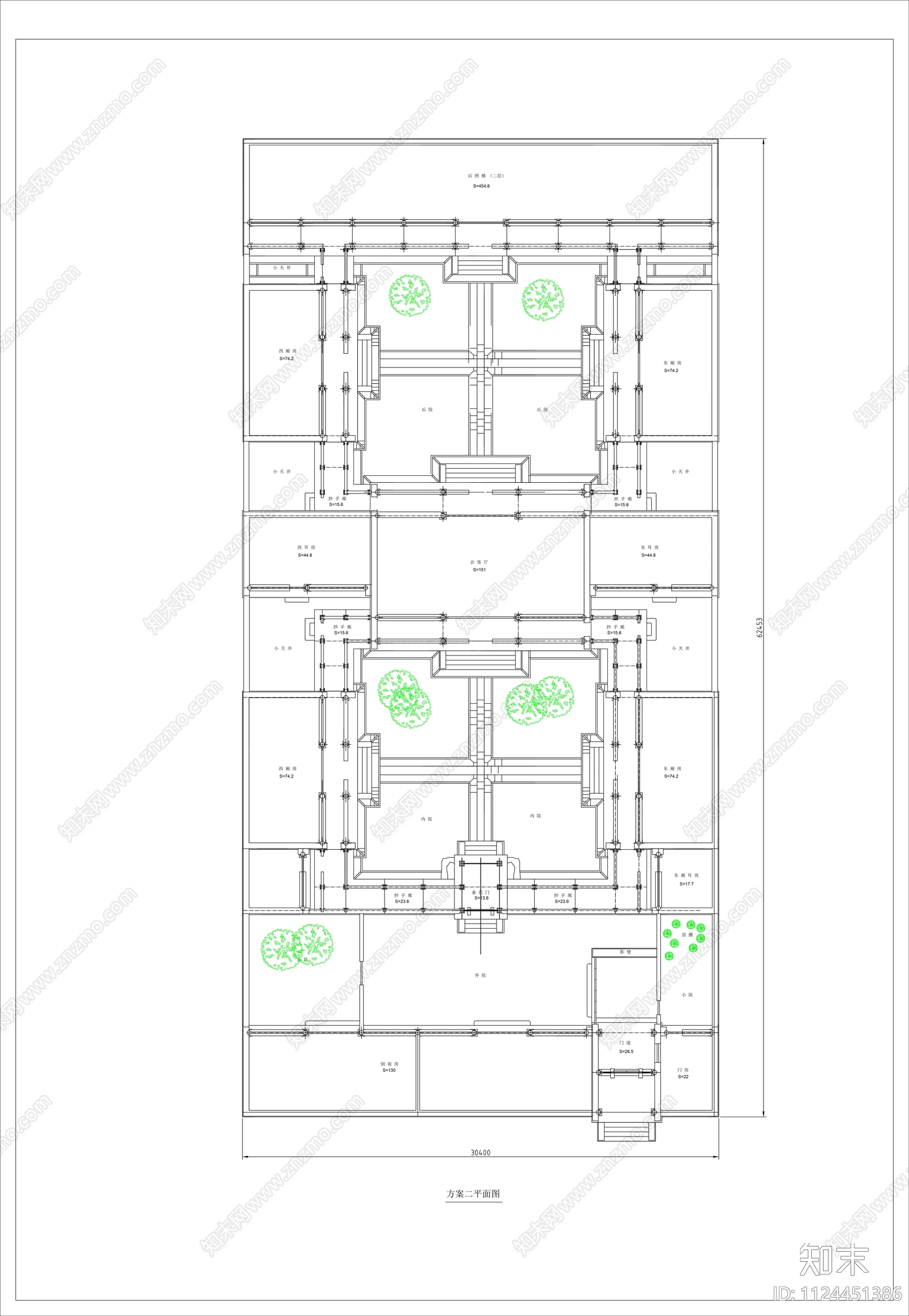 中式四合院方案建筑施工图纸cad施工图下载【ID:1124451386】