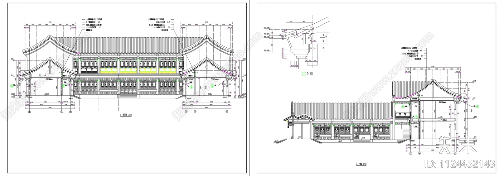 中式四合院建筑施工图纸cad施工图下载【ID:1124452143】