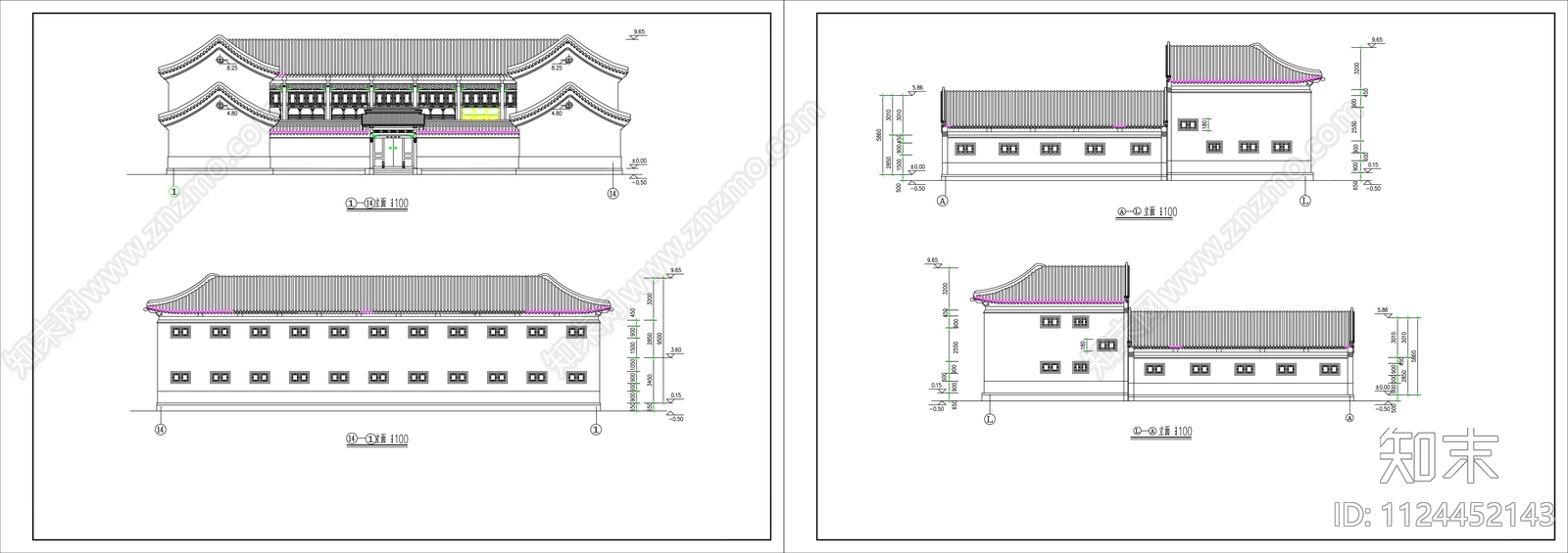 中式四合院建筑施工图纸cad施工图下载【ID:1124452143】