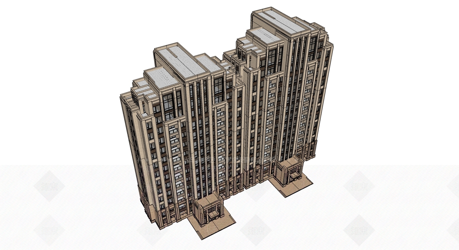 现代高层住宅建筑SU模型下载【ID:1124452606】
