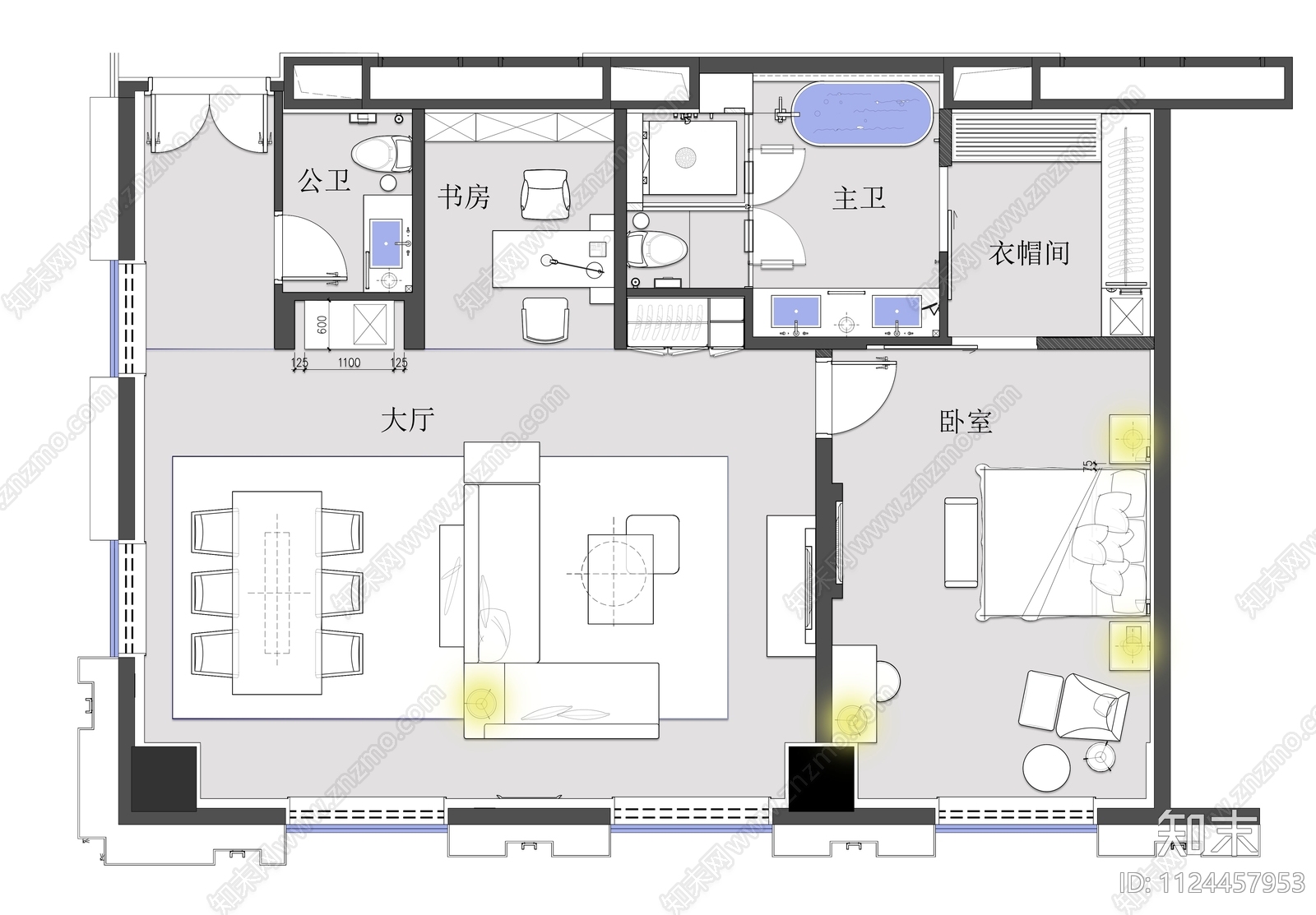 110sqm酒店客房平面图施工图下载【ID:1124457953】