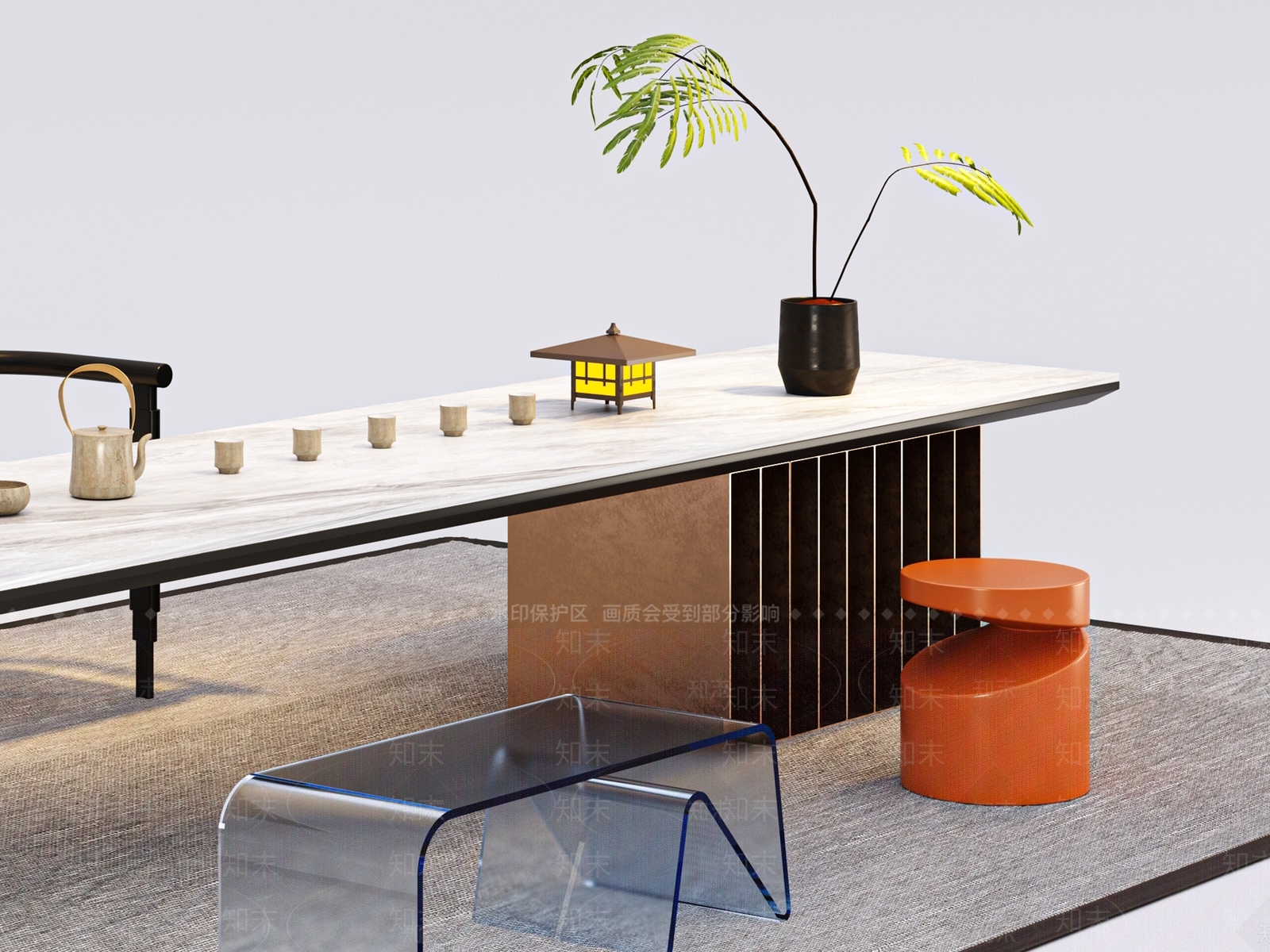 新中式茶桌椅组合3D模型下载【ID:1124461464】