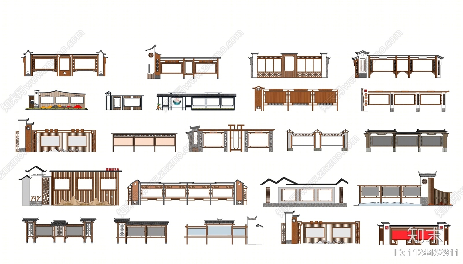 新中式乡村宣传栏SU模型下载【ID:1124462911】