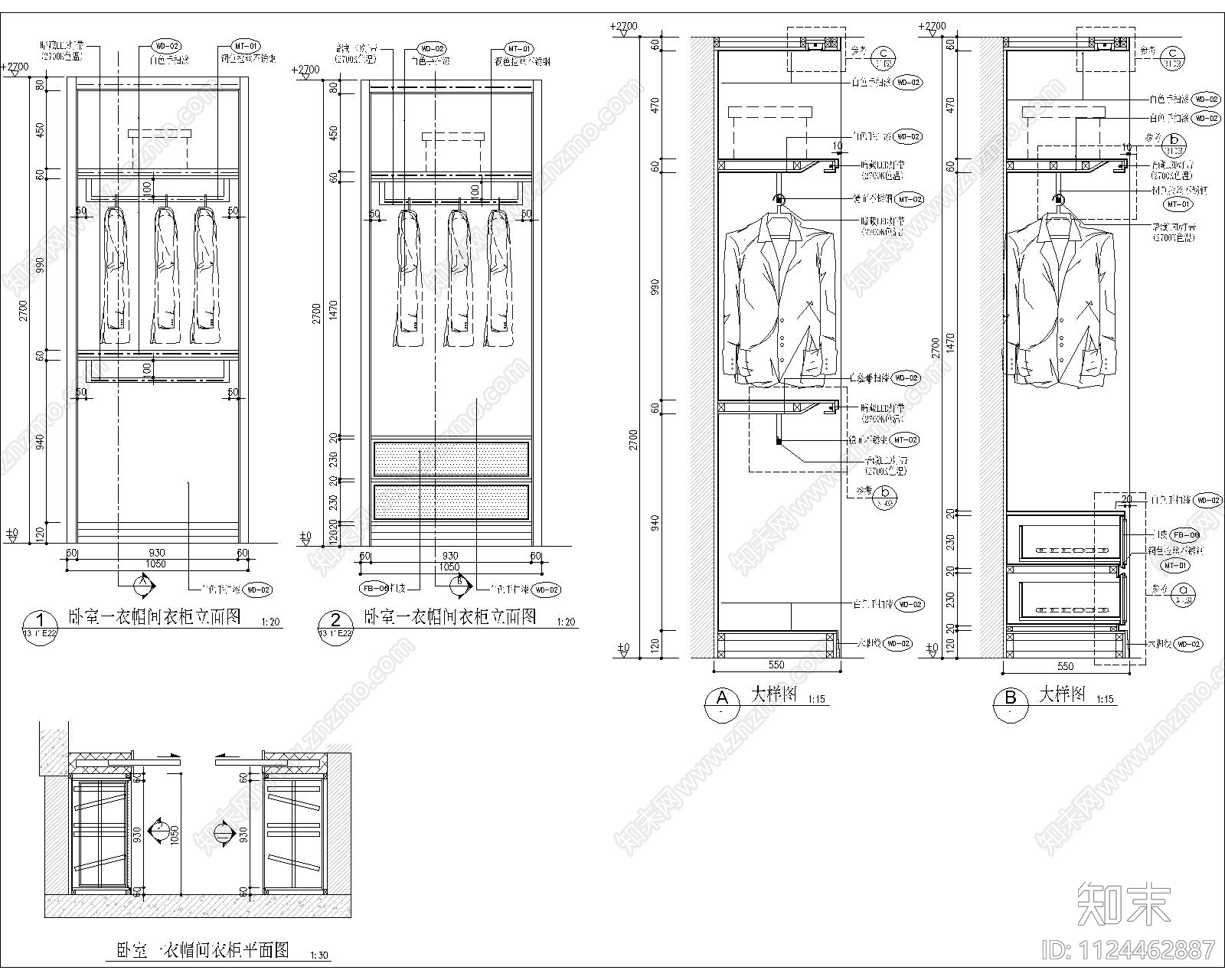 现代简约衣柜cad施工图下载【ID:1124462887】