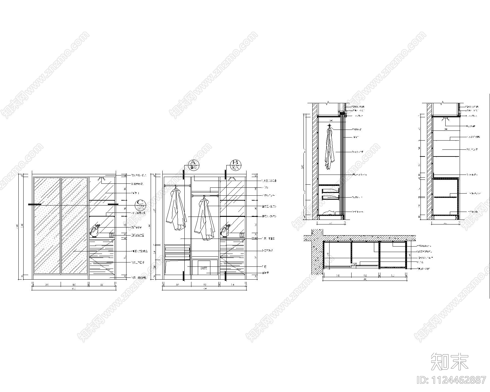 现代简约衣柜cad施工图下载【ID:1124462887】