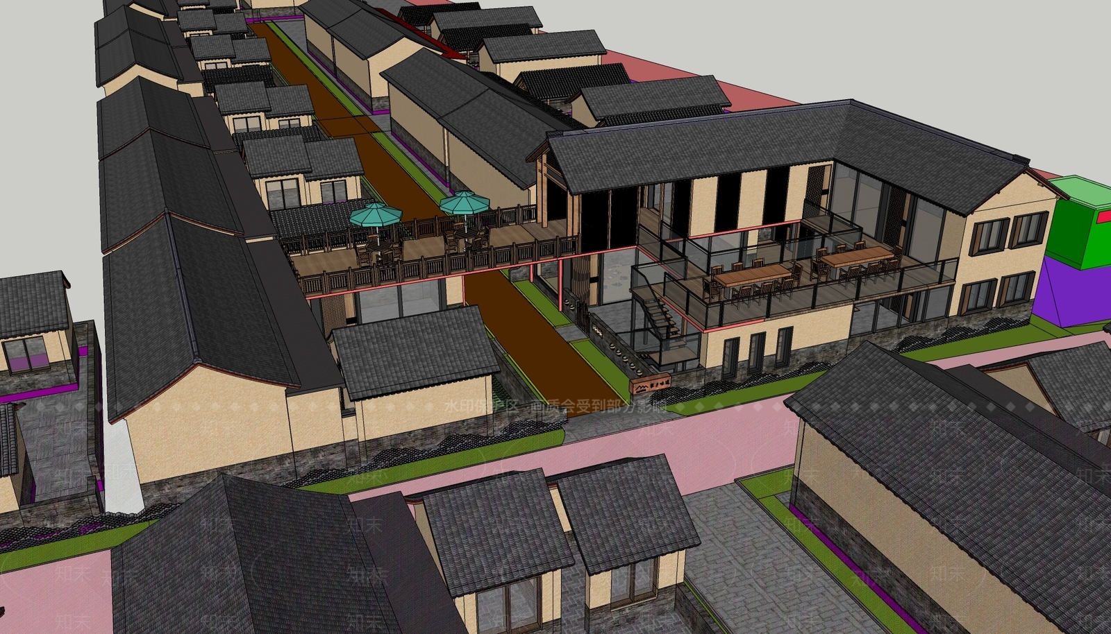 中式民宿建筑SU模型下载【ID:1124464684】