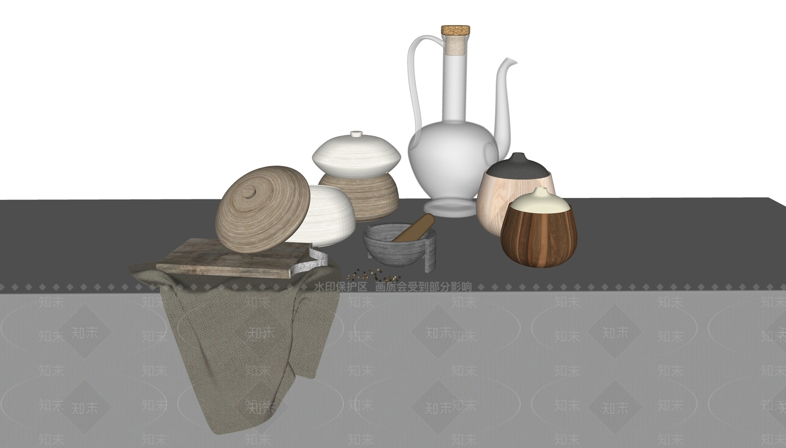 厨房用品组合SU模型下载【ID:1124483733】