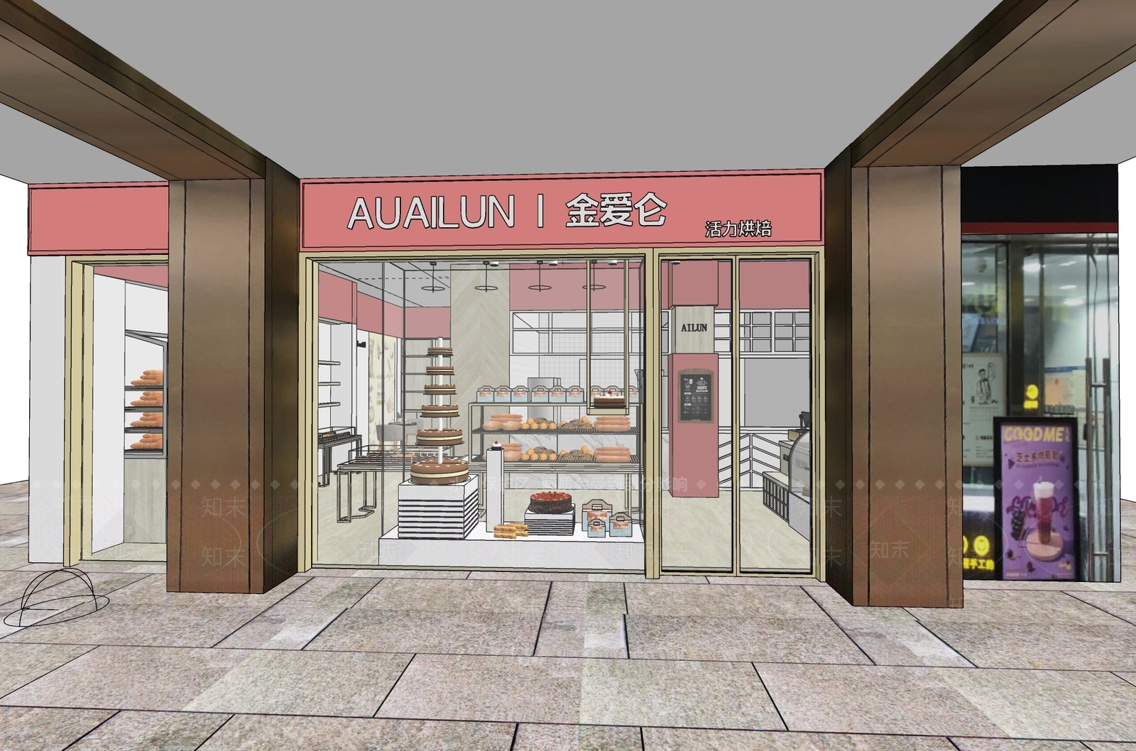 现代甜品店橱窗SU模型下载【ID:1124493119】