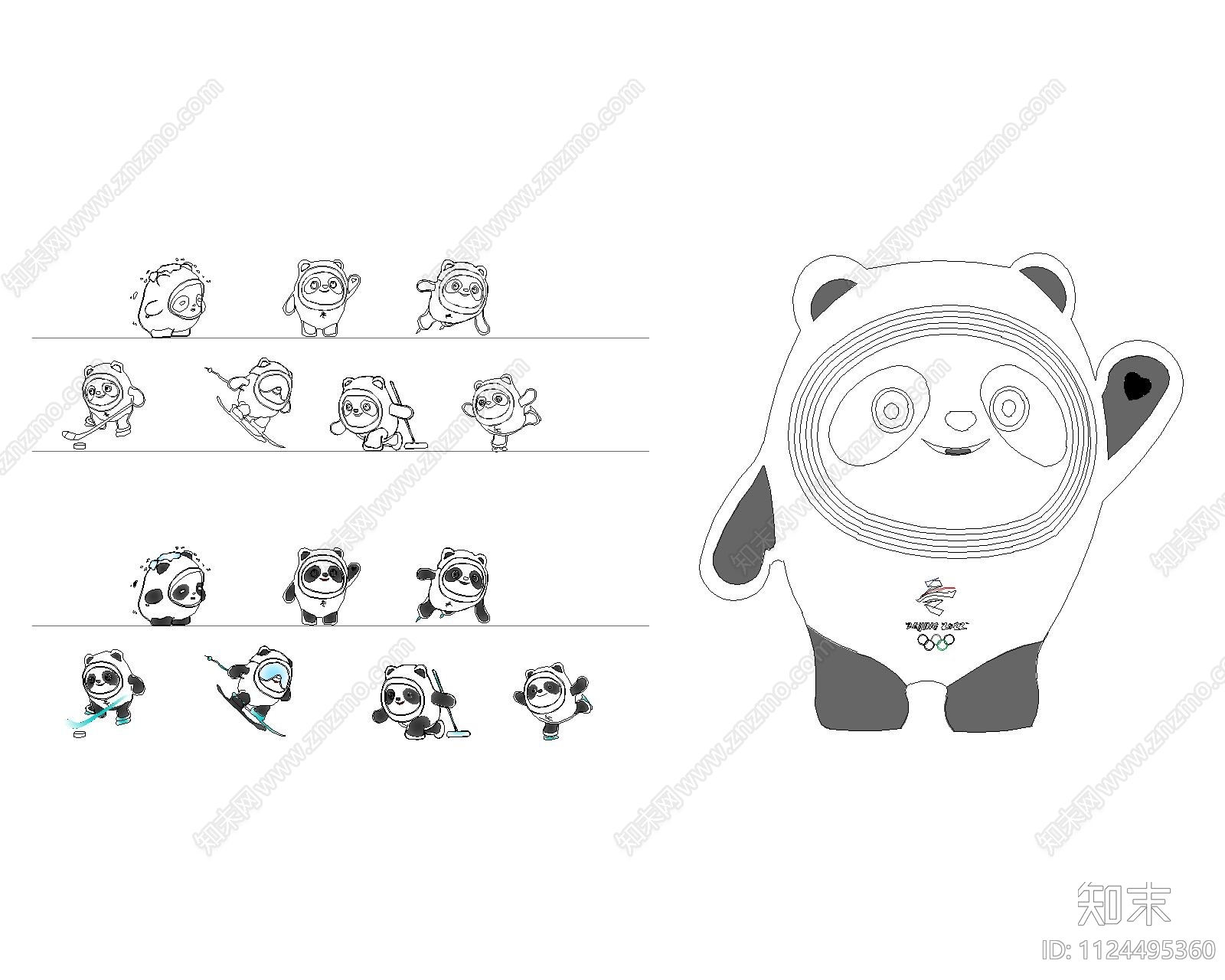 现代简约冰墩墩摆件cad施工图下载【ID:1124495360】