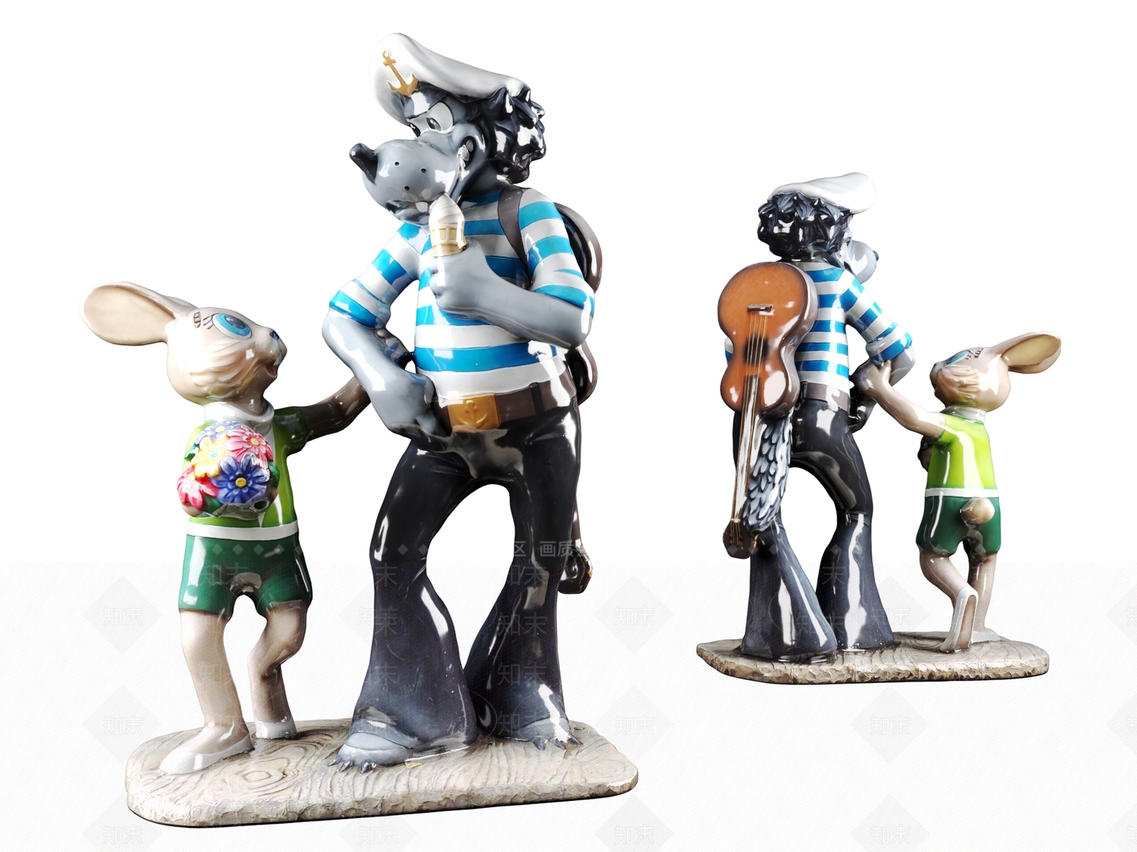 现代陶瓷狼人兔子雕塑摆件3D模型下载【ID:1124496107】