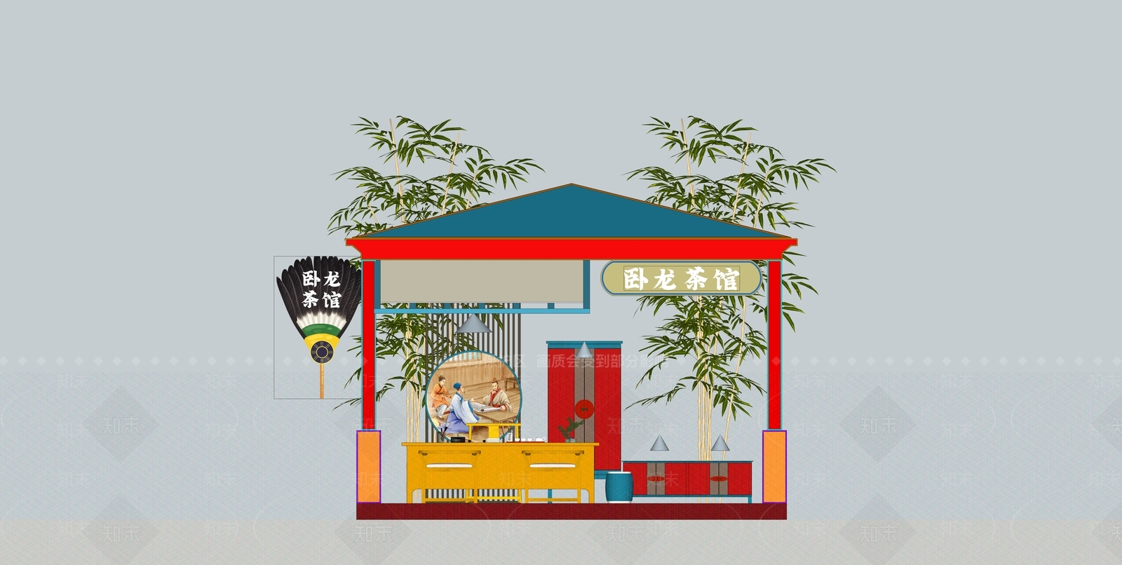 新中式国潮茶饮摊位SU模型下载【ID:1124496560】