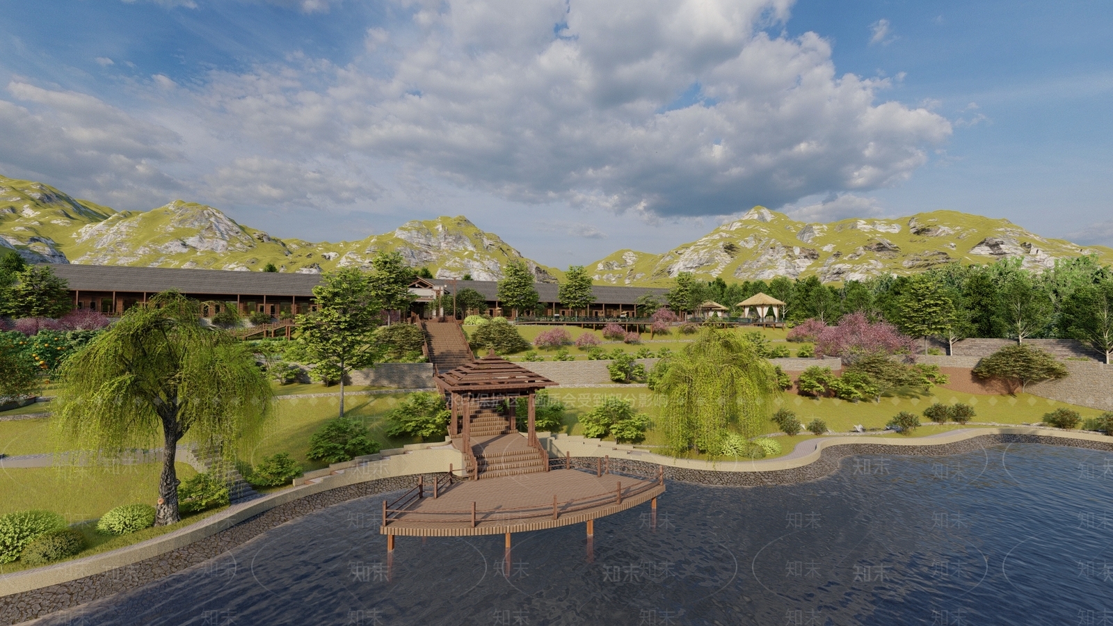 现代风格垂钓公园景观SU模型下载【ID:1124497362】